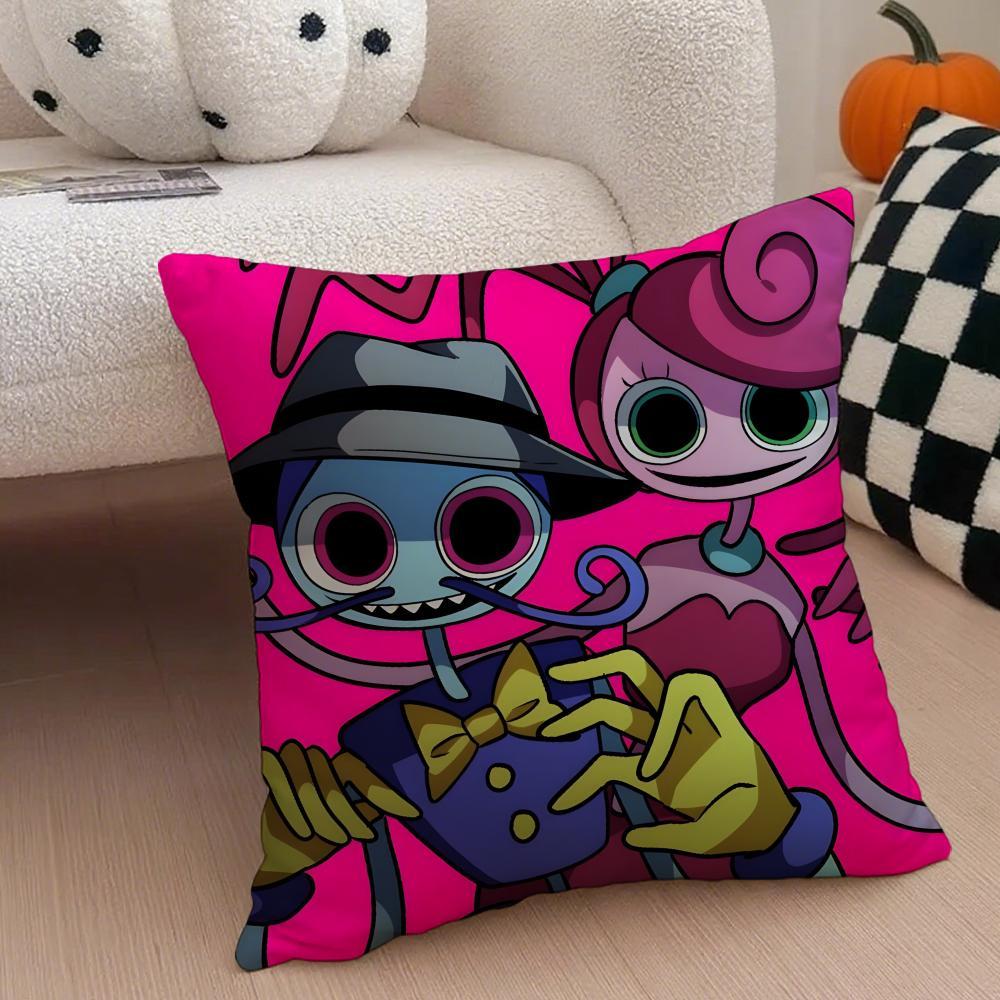 Hot Classic Horror Eerie American Video Game P-Poppy Playtime Pillow Case Anti-dustmite Pillowcase  Sofa Cushion Cover with Invisible Zipper Silky Short Plush Polyester Microfiber Fabric White Available in Standard Queen King Sizes for Home Bed Use
