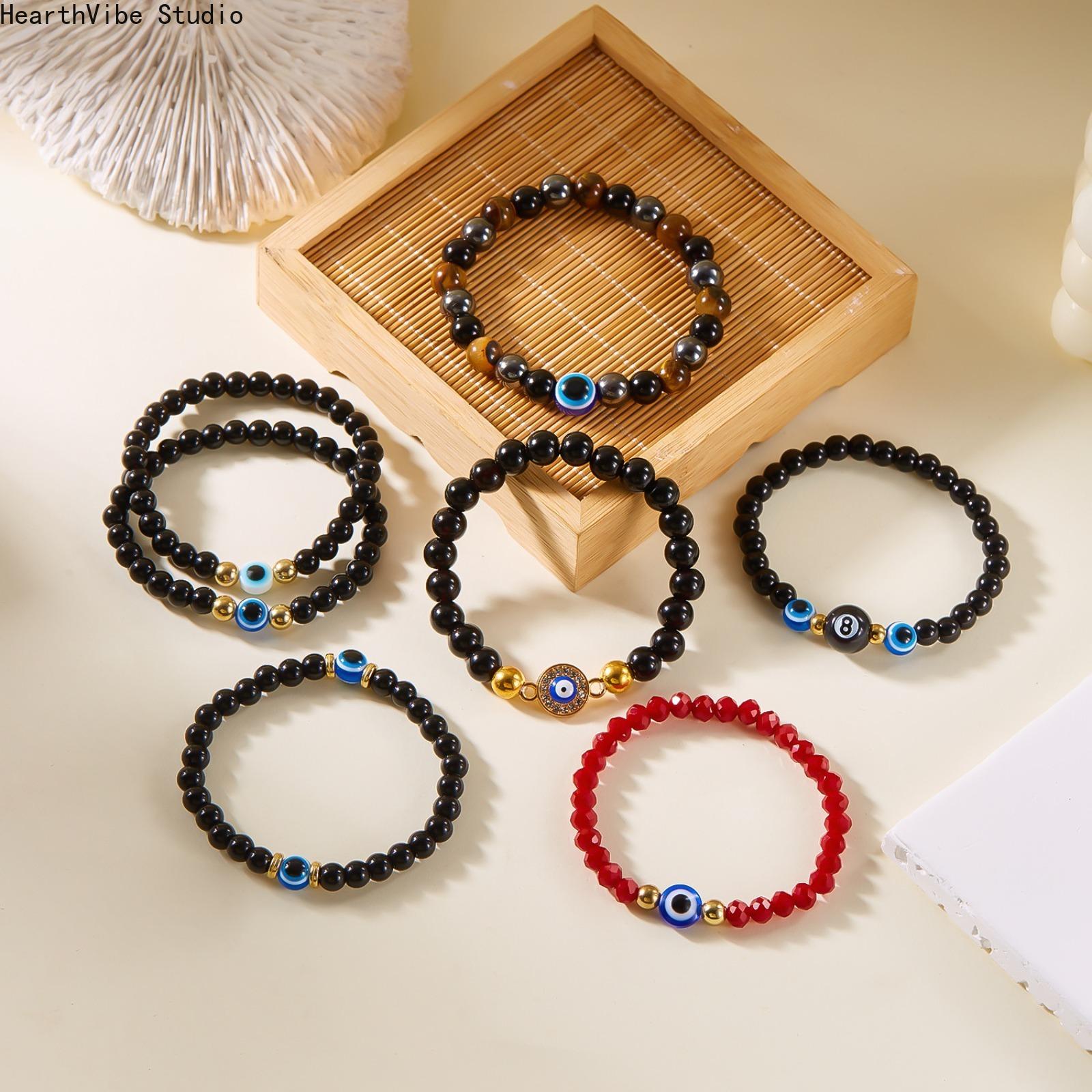 8mm Evil Eye Hematite Beaded Bracelet for Men Women | Unisex StretchEnergy Protection Bracelet, Hypoallergenic Anxiety Relief Grounding Stone Jewelry