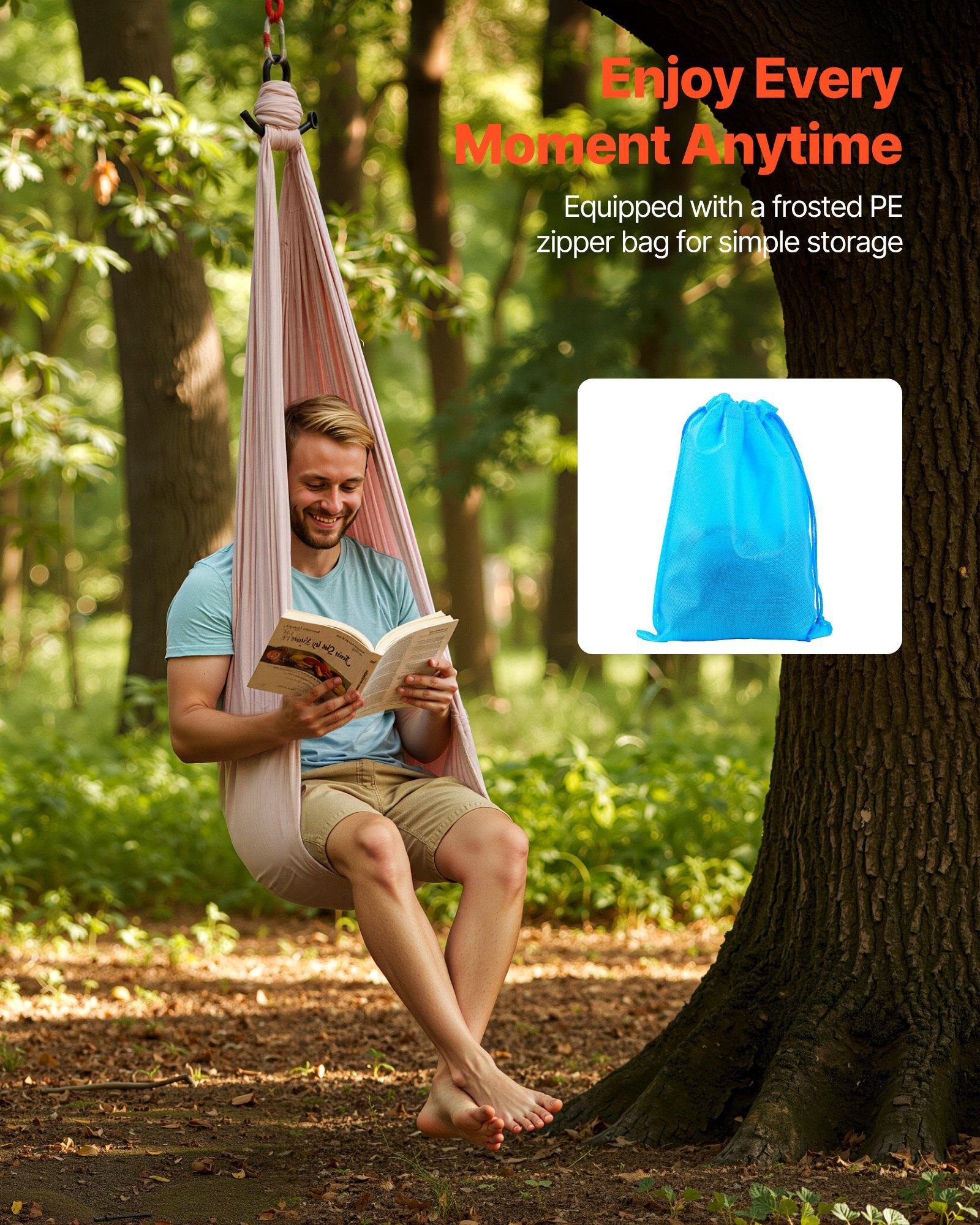 VEVOR Aerial Yoga Hammock, 300 lbs Load Aerial Silk, Yoga Swing with Nylon Fabric, PE Zipper Bag for Parent-Child Interaction, Strengthen Muscles Improve Practice, Hammock and Swing Combo