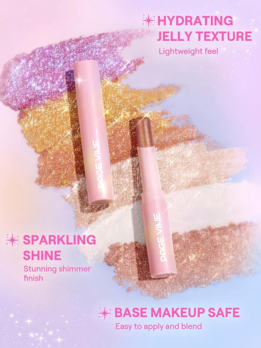 Long-Lasting Super Shiny Eyeshadow Stick, Water-Gloss Jelly Highlighter, Pearl Glitter Finish, Eye Makeup Essential