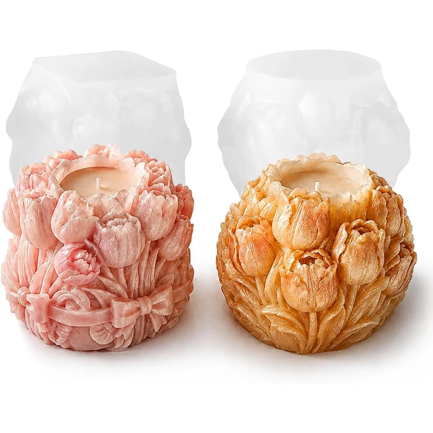 2PCS Tulip Flower Ball Candle Molds
