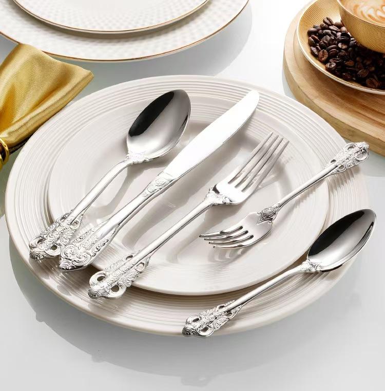 5/20 Piece Stainless Steel Silverware Set, Retro Style, Vintage Design Cutlery, Includes Knife Spoon And Fork For Kitchen,Dishwasher Safe Tableware Cutlery Set, Flatware Set Suitable For Hotel And Restaurant, Vintage Utensils Set