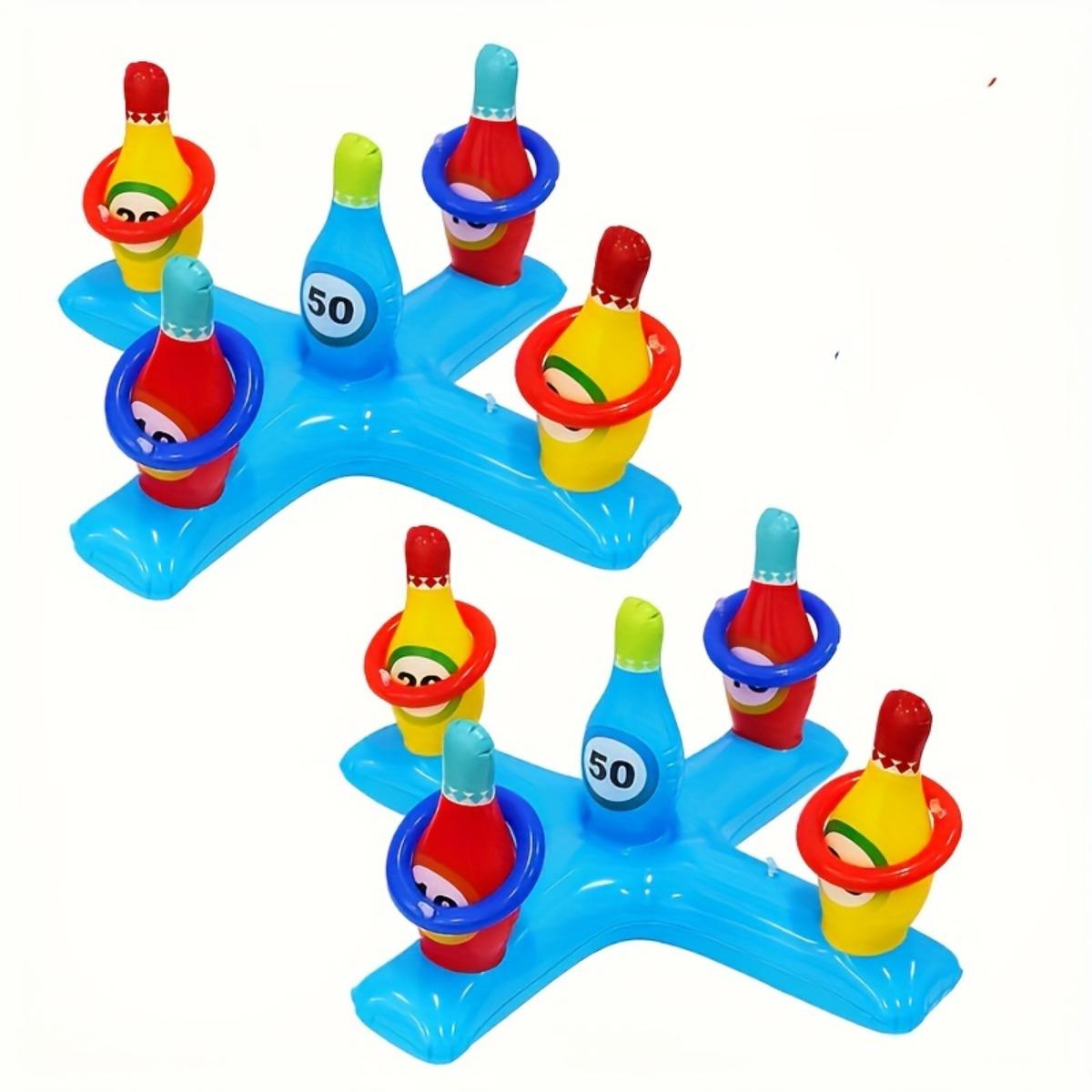 Inflatable Bowling Set for Family Parties, Durable PVC Fun Tossing Game, Bar Drinking Party Game, Pool Party Water Toy, Pool Float, Outdoor Lawn Gathering Interactive Prop for Ages 14+, Pool Floaters, Random Ring Colors