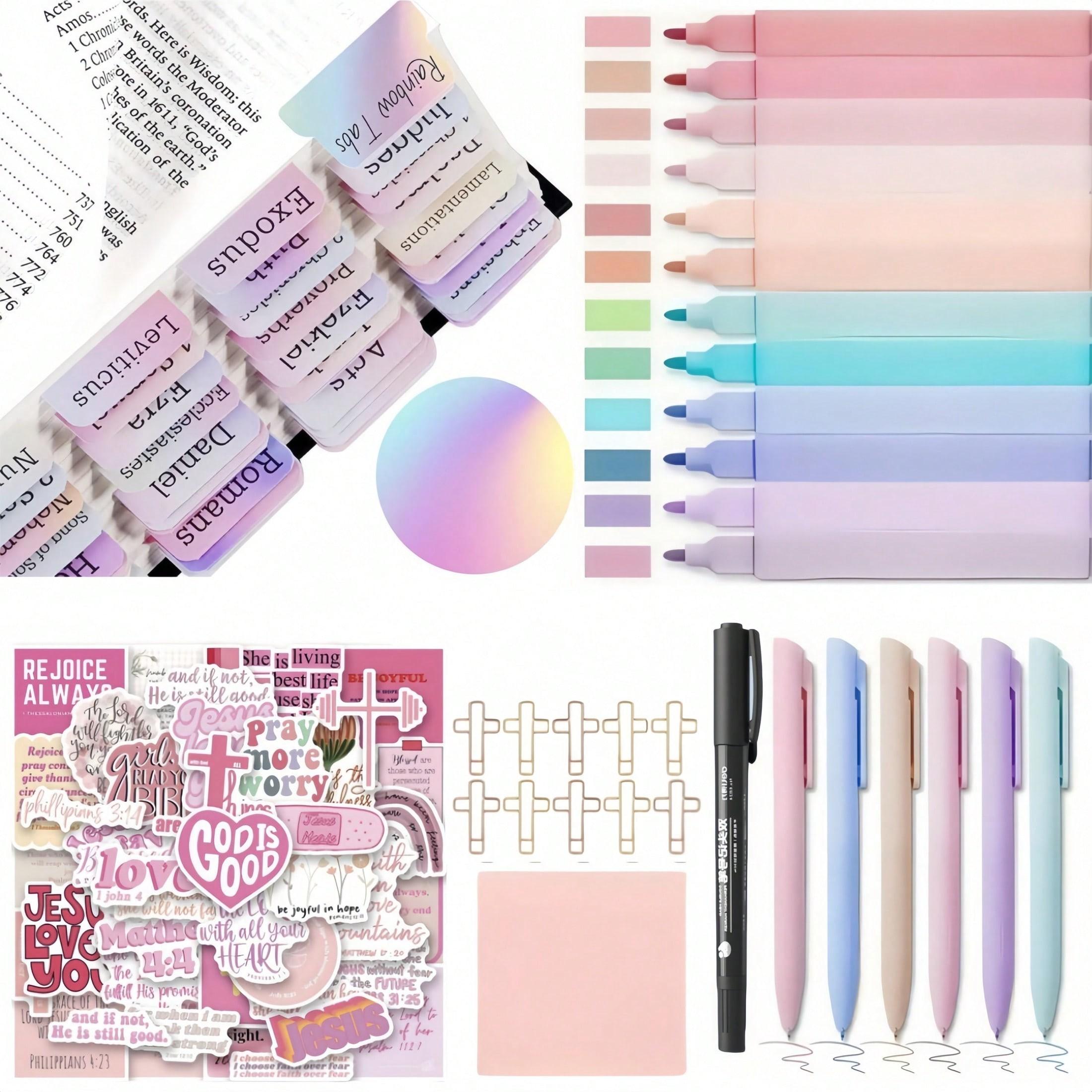 36PCS Bible study supplies for Christian women set,75 labels, 6 gel pens, 12 highlighters, stickers, unisex Bible study labels, office supplies, study supplies. Back-to-school season. Christmas gifts.