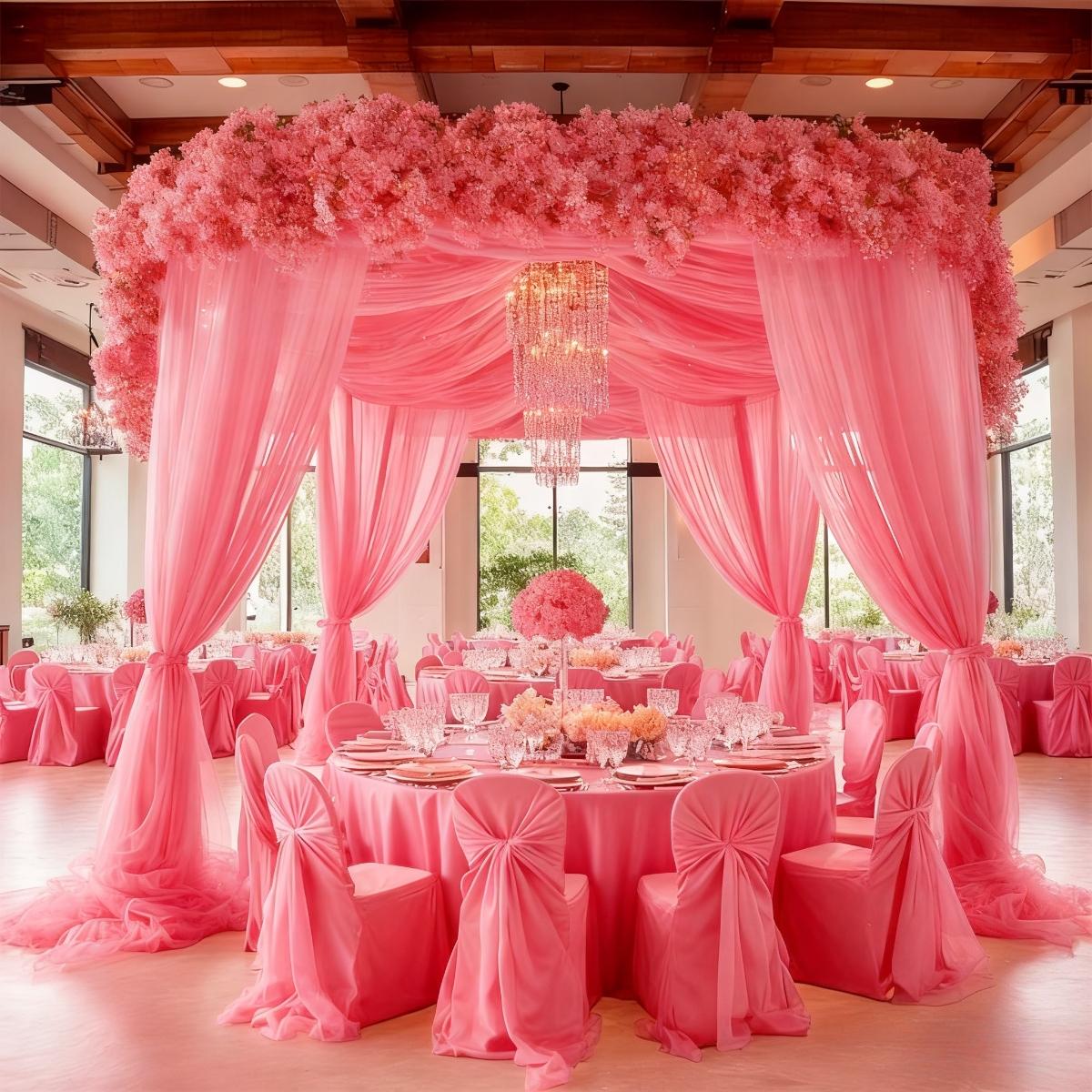 This romantic wedding tulle fabric is lightweight and flowy, creating a beautiful ambiance. Suitable for wedding arches, banquet venues, tent decorations, and can also be used for birthday parties, holidays, and ceiling hangings.