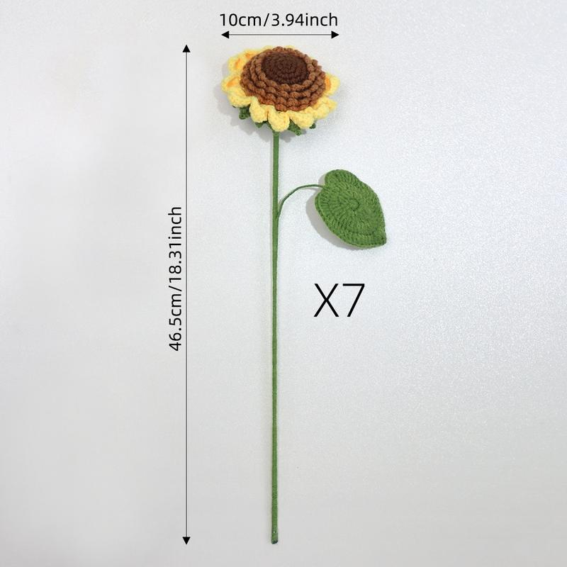 Sunflower Design Crochet Flower for Room Decor, 7 Counts/set Bedroom Decor Artificial Flower without Vase, Handmade Crochet Flower, Girlfriend Gifts, Boyfriend Gift, Valentine's Day Gift Ideas, Bouquet, Decorative Flowers