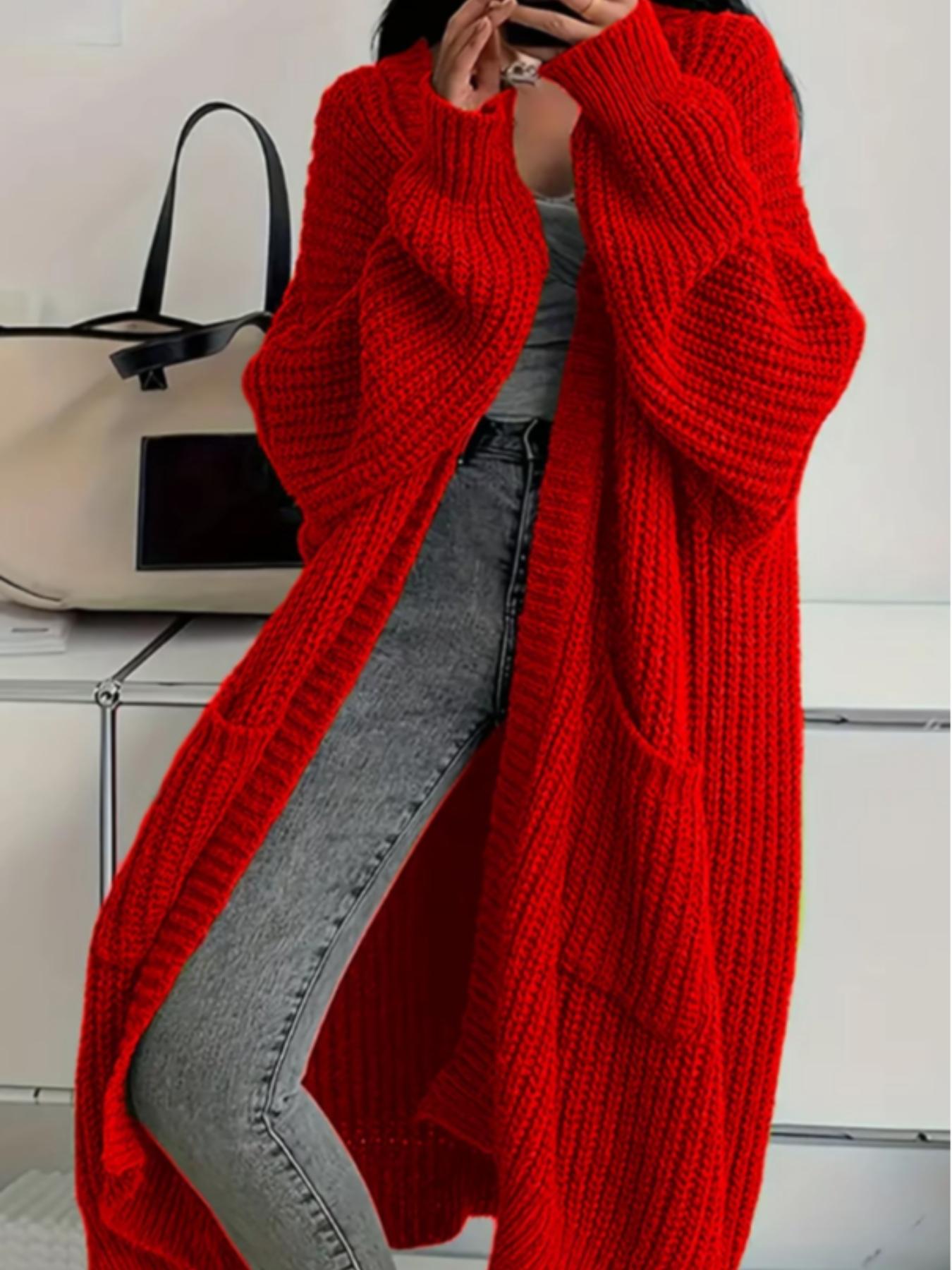 2026 Elegant Long Over Knee Sweater Cardigan For Women, Fall Winter New Casual Loose Thick Knit Coat, Trendy Fashion Outerwear, Knitted Cardigan Tops