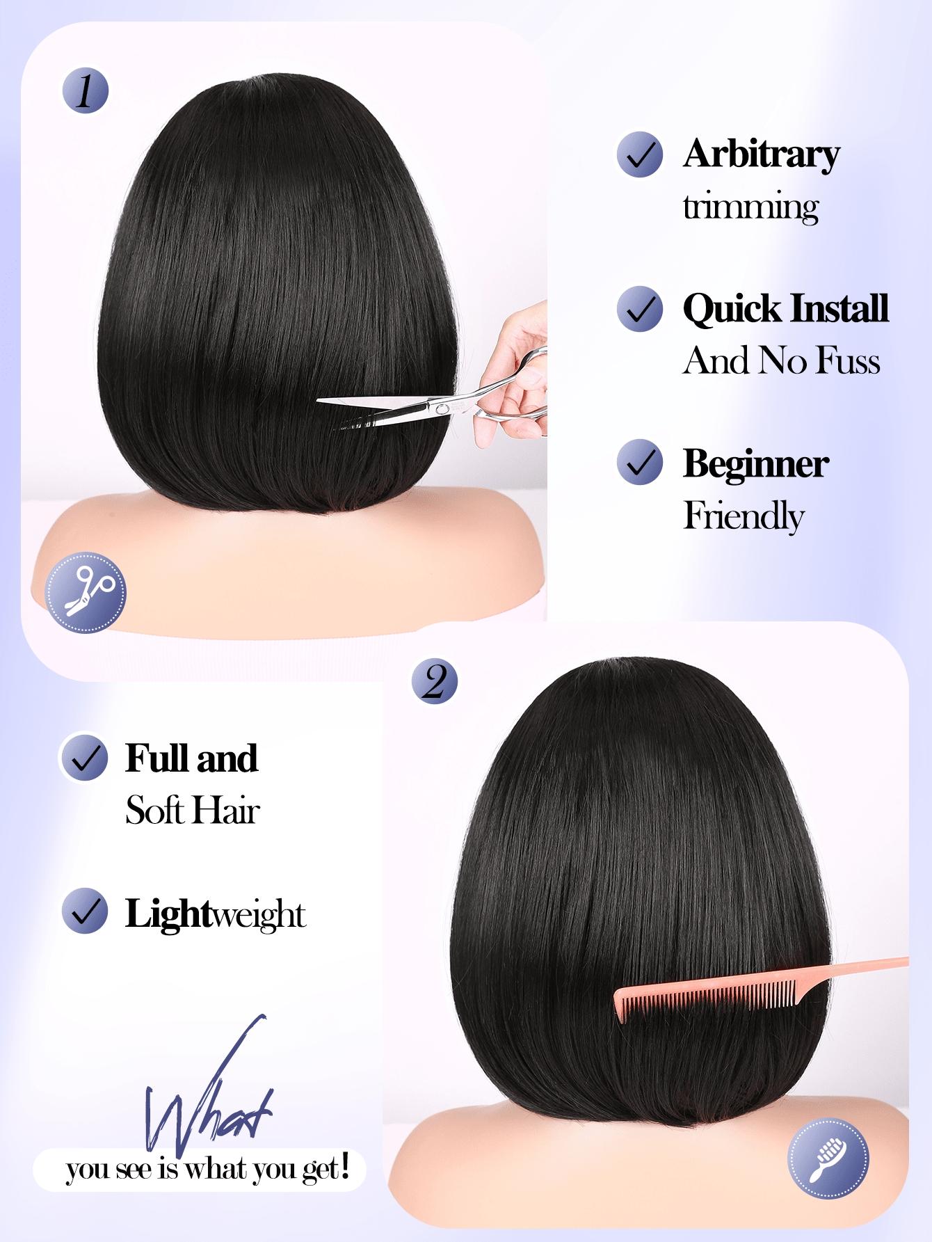 1 Pcs Short Bob Wig Bowl Cut Wig, Synthetic Wigs for Women, Daily Date Vacation Use, Ombre, All Seasons