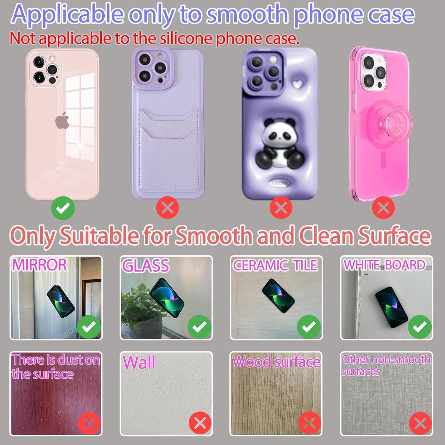 Silicone Phone Grip for iPhone & Android Hands-Free Cell Phone Holder with 40 Strong Suction Cups for Selfies Videos & Mobile Fidget Mirror Holder - CellphoneHARD EDGE