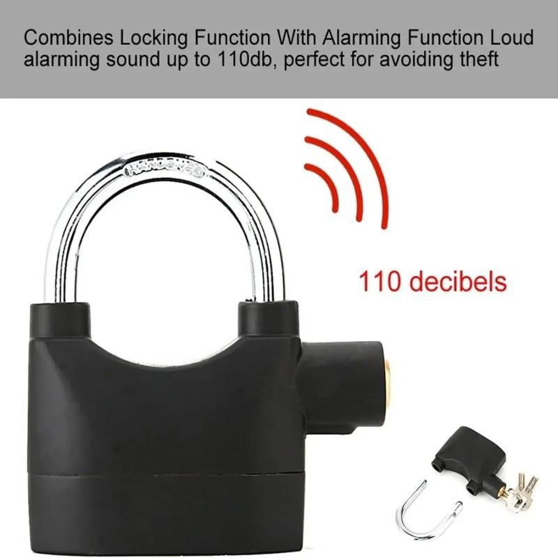 Alarm Hanging Lock, 110db Outdoor Stainless Steel, Durable with 3 Keys, High Security Anti-Theft for Garage, Fence, Storage Unit, Alarm Padlock