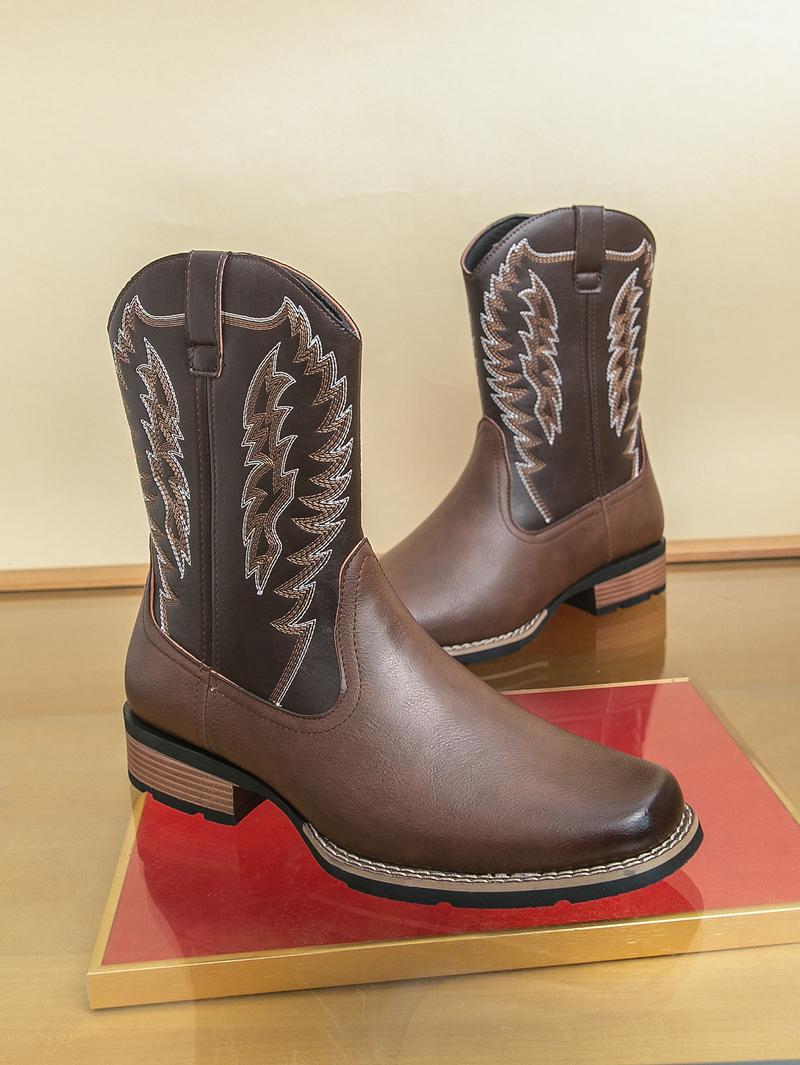 Men's West Wind Resilient Western Boots, Wide Square Toe Cowboy Leather Boots with Snow Feathers Embroidery, Anti-Slip Soft Firm Soles, Classic Western Fashion Footwear for Work, Riding & Daily Walking,mid-calf men,holiday boots Men's West Wind Resilient Western Boots, Wide Square Toe Cowboy Leather Boots with Snow Feathers Embroidery, Anti-Slip Soft Firm Soles, Classic Western Fashion Footwear for Work, Riding & Daily Walking,mid-calf men,holiday boots