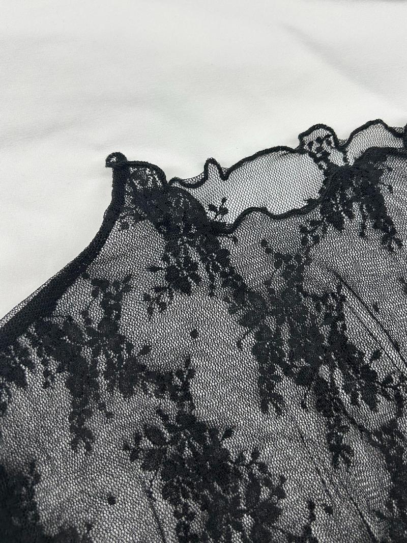 Lace Fake Collar Stacked Sheer Mesh Long Sleeve Underwear, Suitable for Spring Summer Autumn, Women's Fashion Innerwear