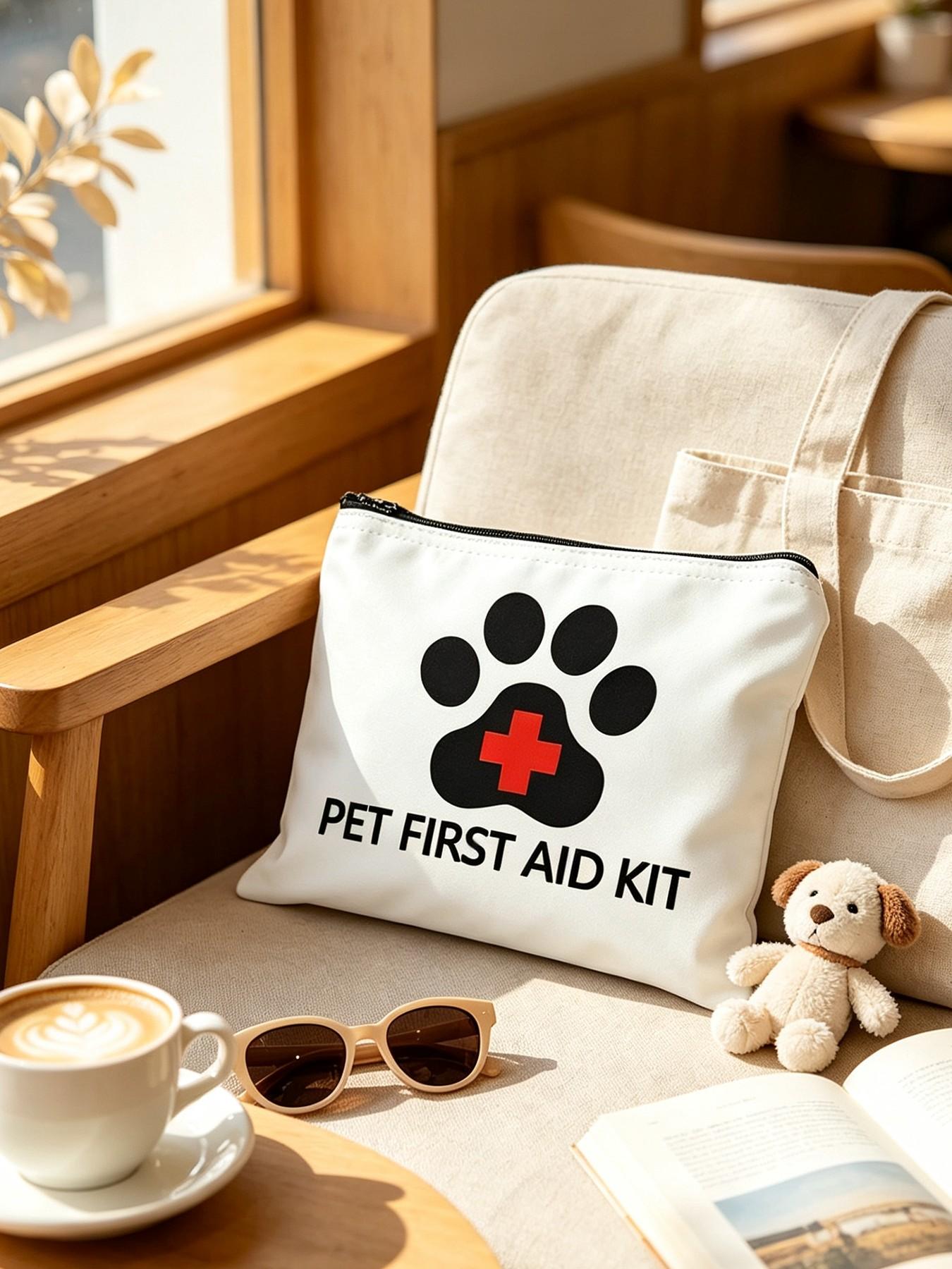 Pet First Aid Kit Bag, Paw Print Cross Makeup Pouch, Portable Zipper Emergency Bag, Essential for Cat Dog Owners, Pet Travel Must-Have