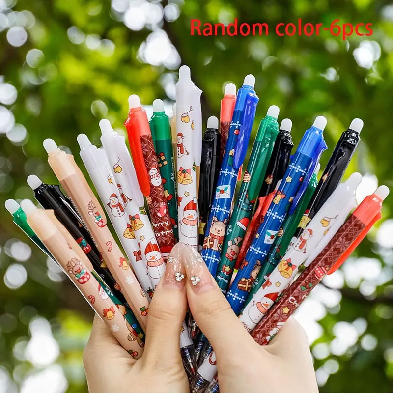 6/12pcs Stylish Christmas Clickable Erasable Gel Pens, High-Value Christmas Gifts for the Holidays, Stationery Gifts with 0.5mm Blue Refills