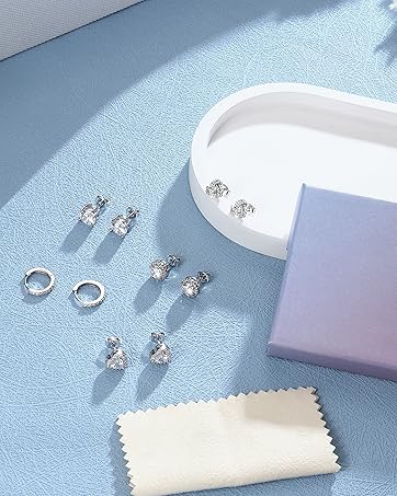 YADOCA 925 Sterling Silver Earrings for Women Men Brilliant Simulated Diamond Earrings Set Cubic Zirconia Stud Earrings 14K Plated White Gold Earrings Hoop Huggie Hypoallergenic Earrings Silver/Gold