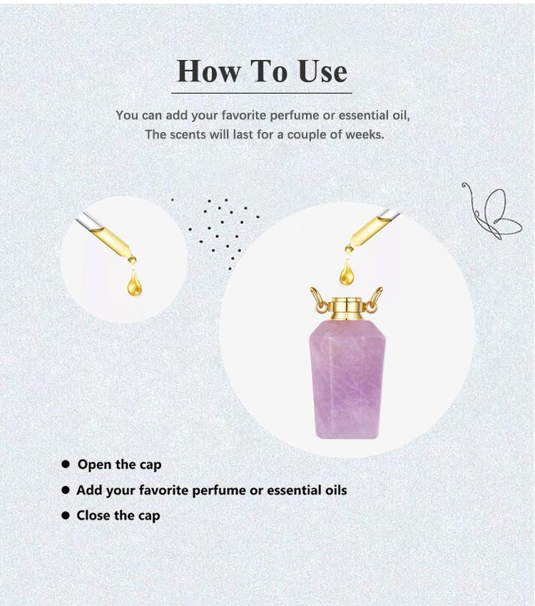 Crystal Perfume Bottle Pendant Necklace for Essential Oils and Fragrance, Unique Natural Crystal for Aromatherapy, Amethyst Healing Jewelry