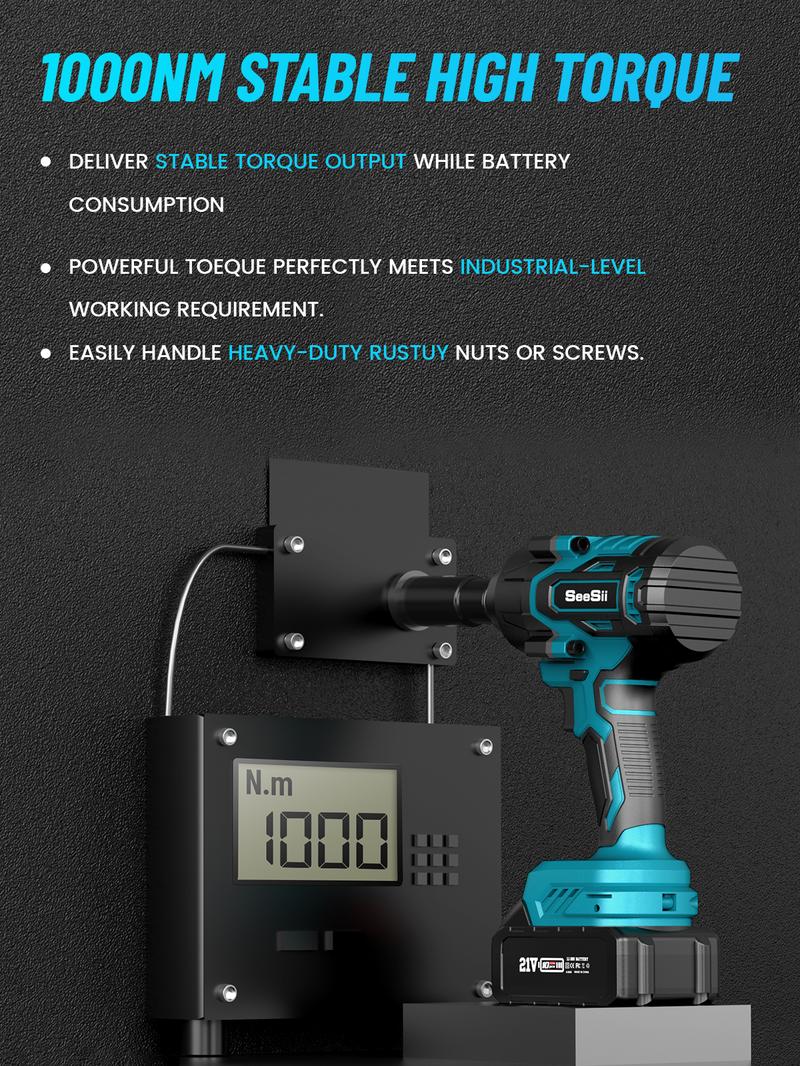 Seesii 1000Nm(738ft-lbs) Cordless Impact Wrench,1/2" High Torque Brushless Impact Wrench w/2x 4.0Ah Battery,Fast Charger, 1 Extension Bar, 5 Sockets & Storage Case, Pistola De Impacto, Electric Impact Wrench for Car Truck,WH760 Black Friday Deals