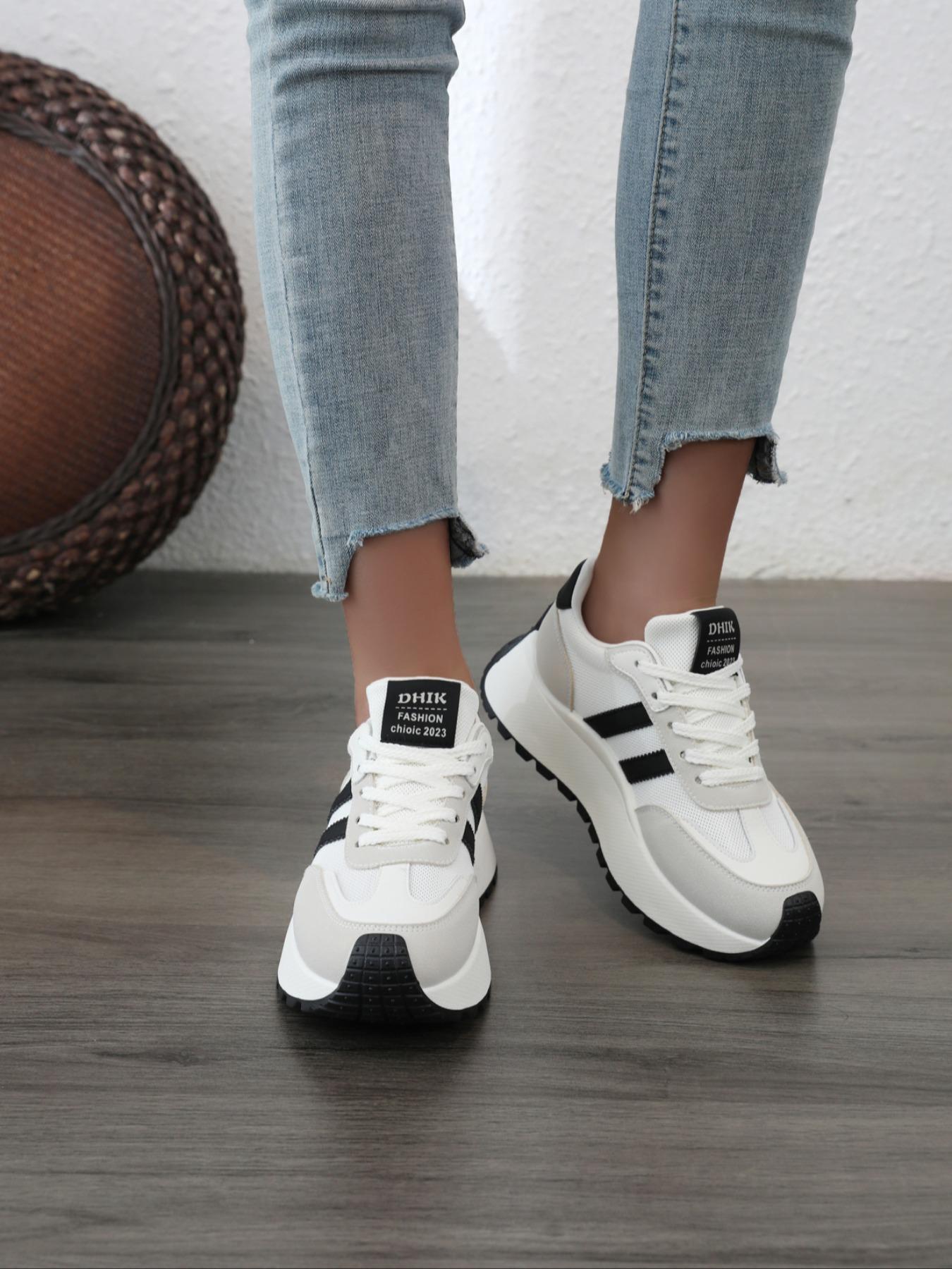 Women's All-Season Anti-Slip Sports Shoes, Sporty Running Shoes, Gym Running Exercise Sneakers, Workout Sneakers, Lace-Up Breathable Thick Sole Comfortable Lightweight