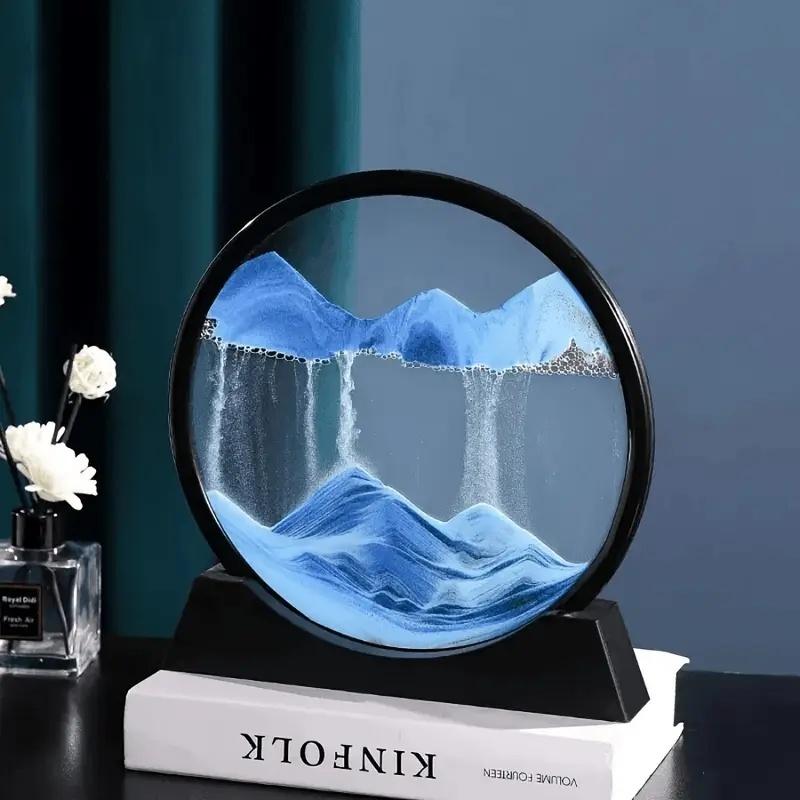 Creative 3D liquid sand art round desktop ornament with high-value flowing visual effect adds style to office desks, study rooms, and home spaces, perfect for creatives and gifting, Home Decor Accessory