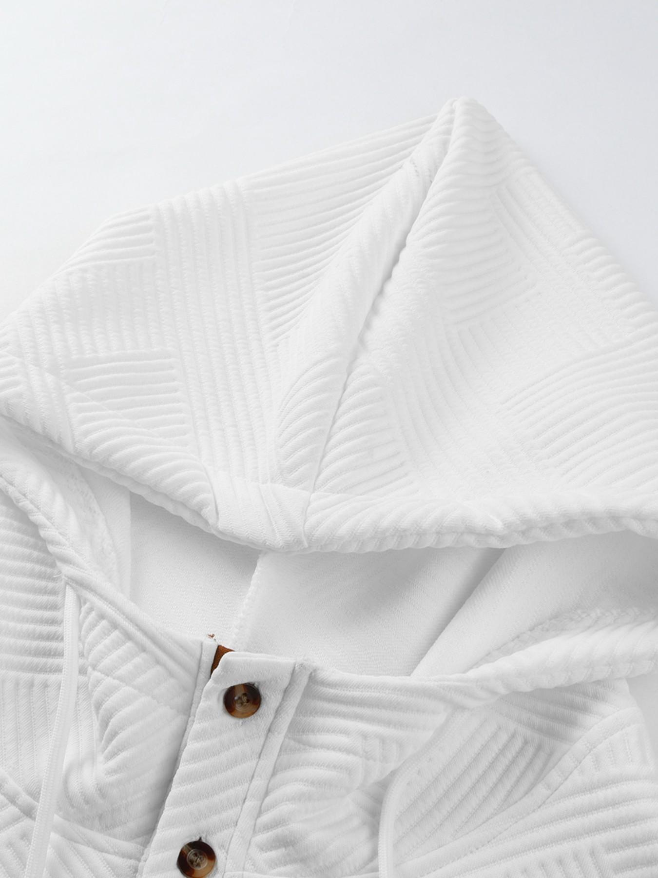 Men's Geometric Textured Hoodie Sweatshirt, Contrast Leather Patch, Loose-Fit Pullover for Fall Winter, Casual Business Top