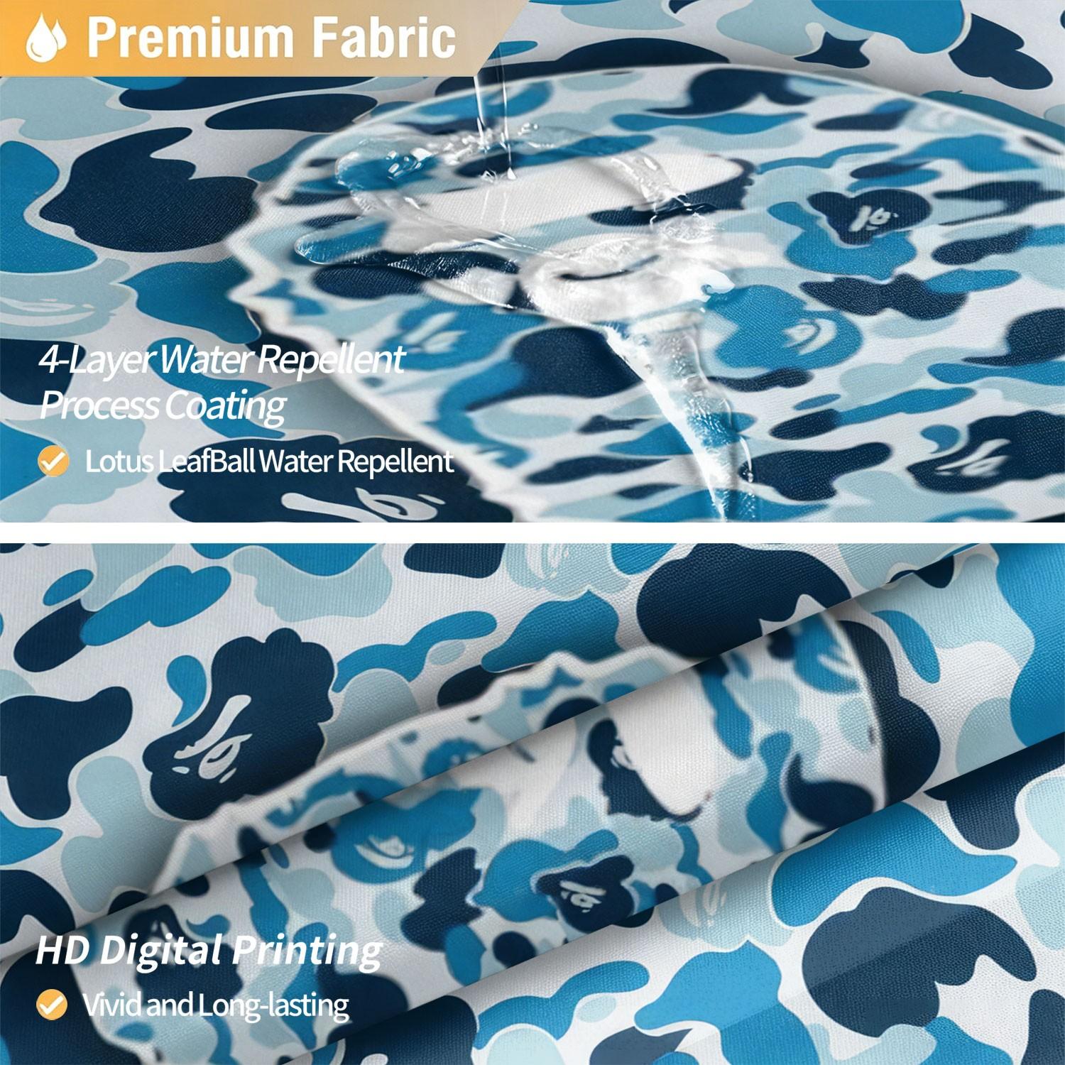 Waterproof Fabric Decorative Shower Curtain With Hooks, Featuring A Camouflage Ape Head Print. Made Of Waterproof And Mildew-Resistant Polyester/Peva, Suitable For Bathroom Decoration For Teenagers And Children. Machine Washable Bathroom Shower Curtains.