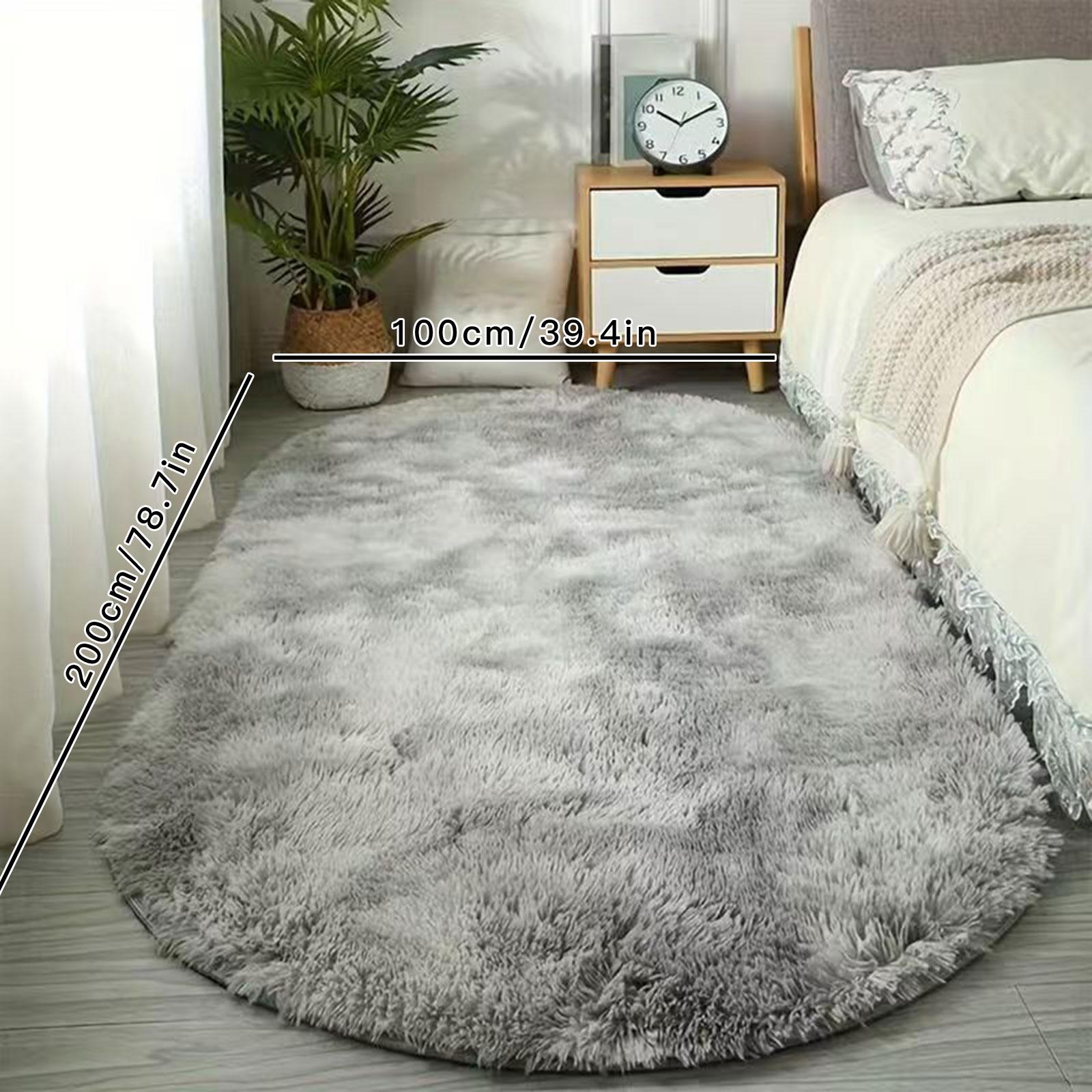 2 Piece Set Nordic Style Oval Long Rug, Bedroom Balcony Carpet, Living Room Full Spread, Simple Long Hair Floor Mat, Indoor Rug