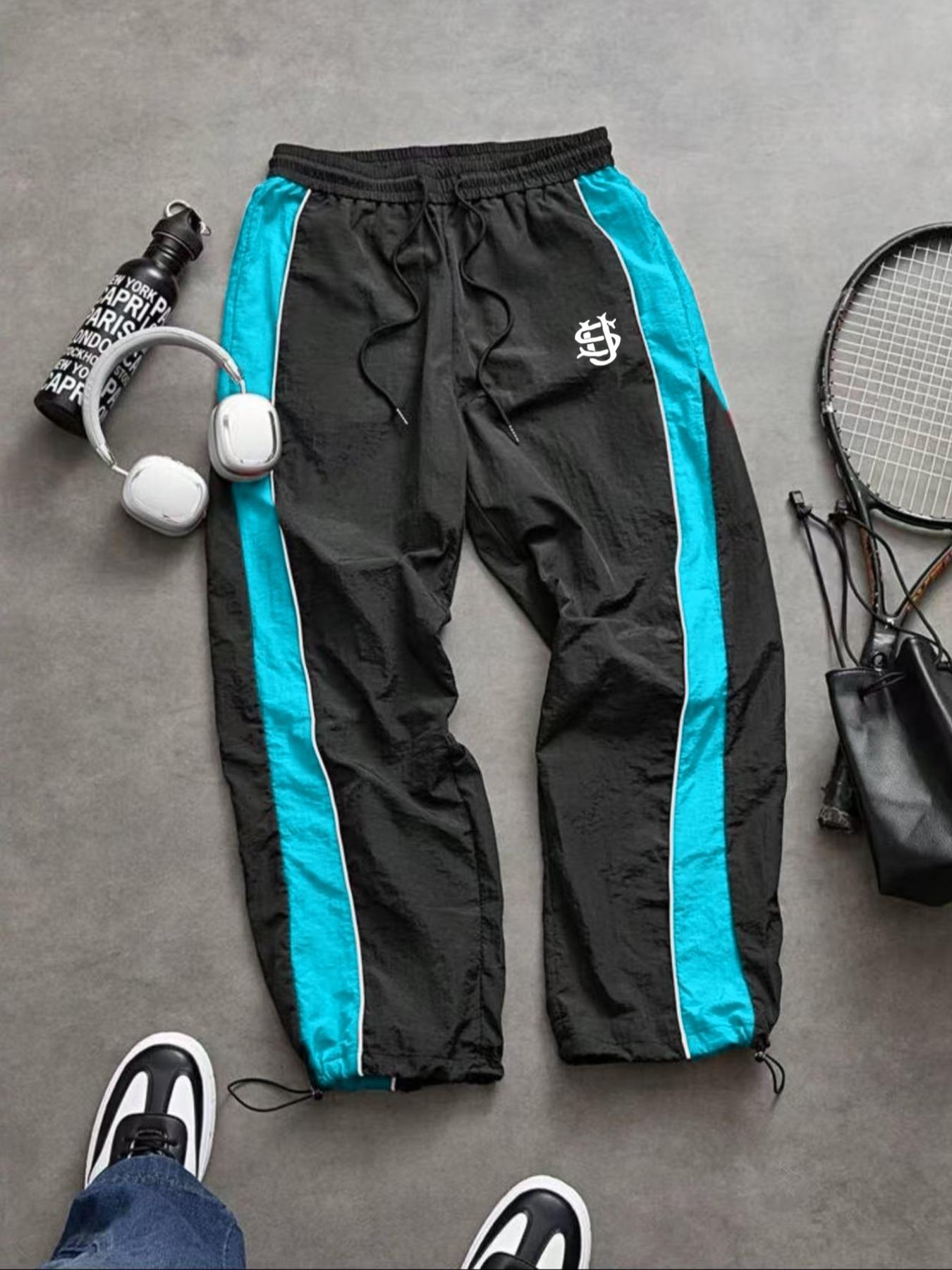 Men's Fashion Casual Striped Sport Pants, Nylon Fabric, Unique Print, Waist Drawstring, Ankle Elastic Adjustable, Perfect for Daily Wear, Outdoor Activities Trousers