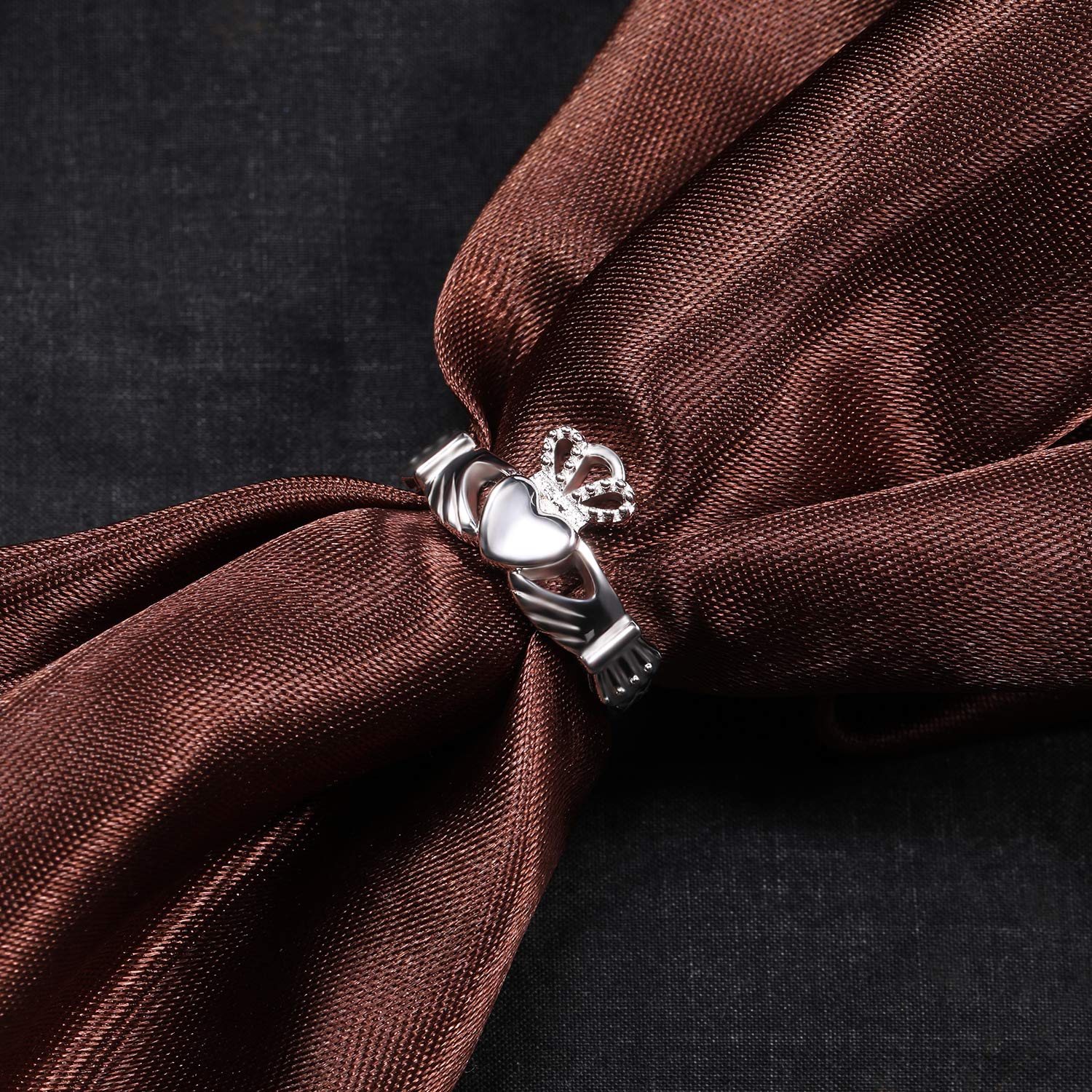 EAMTI 925 Sterling Silver Women's Claddagh Irish Ring Love Heart Celtic Knot Crown Engagement Wedding Band