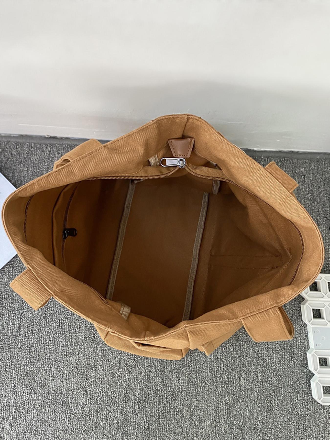 1PC Men's tote bag, solid color zipper closure, fashionable and versatile, simple and large capacity, suitable for daily commuting, outdoor travel, camping, suitable for students, campus, men's tote bag