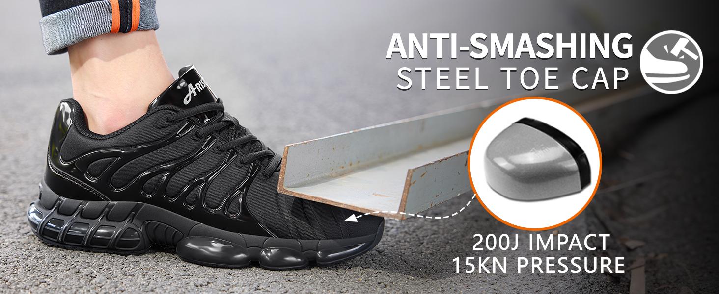 Steel Toe Shoes Men Lightweight Comfortable Work Shoes Slip On Safety Shoes Walking Sneakers Puncture Proof Loafers Outdoorfun