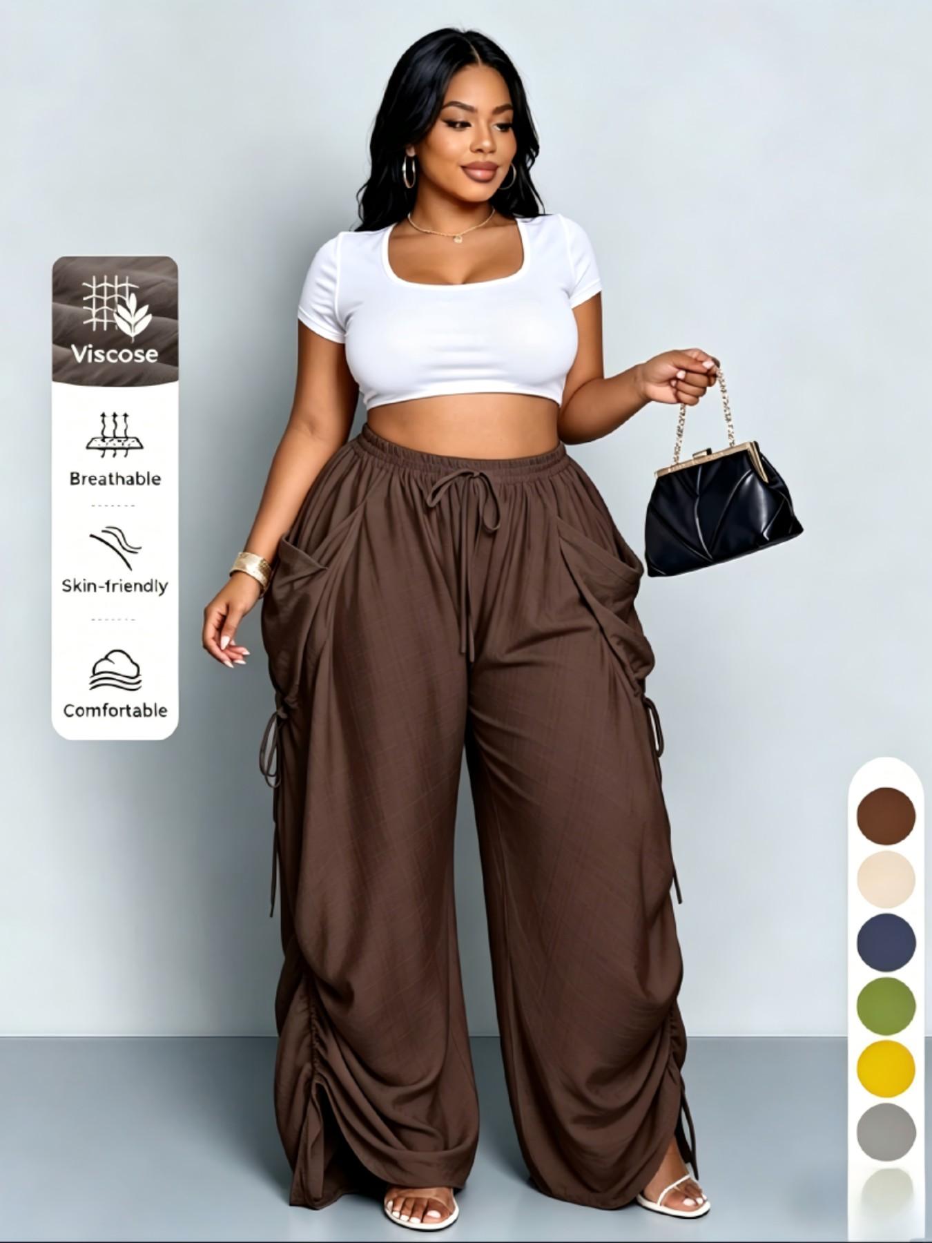 Women's Harem Pants, Casual High-Waisted, Medium Stretch, Thin Fabric, Drawstring Waist with Pockets, Versatile Street Style, Streetwear, Bottom, Casual Elastic Waisted