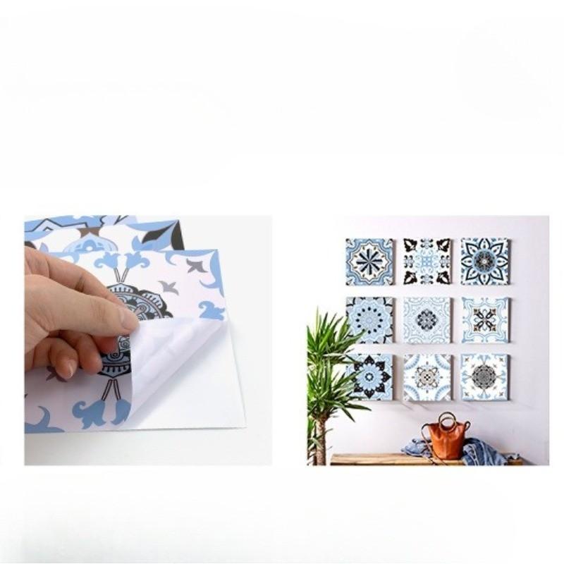 24pcs Waterproof Self-Adhesive PVC Moroccan Tile Stickers, 3.94 Inch, Tile Wall Stickers, Kitchen Living Room Bathroom Decor, Moisture-Proof, Easy Installation