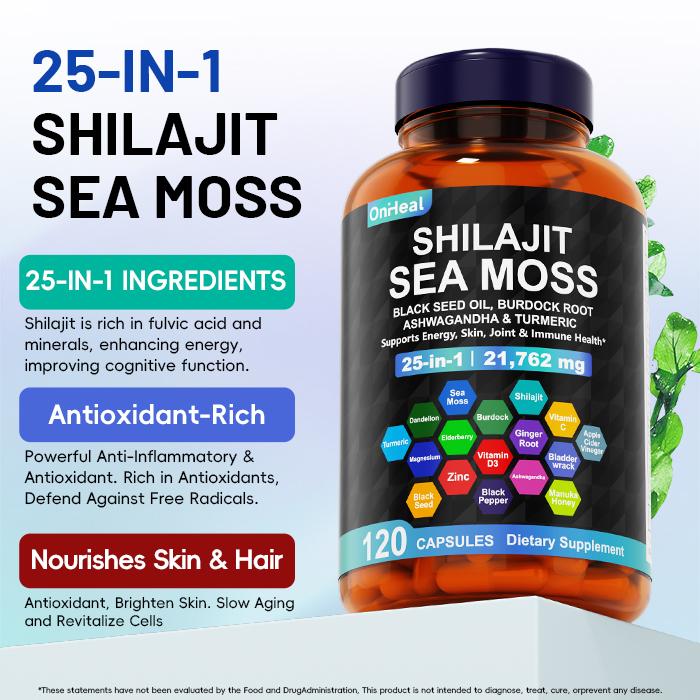 OnHeal Seaweed Capsules - 25-in-1 Blend with Vitamin C D3 Zinc Magnesium & Natural Herbs for Energy Immunity & Modern Living 120 Capsules
