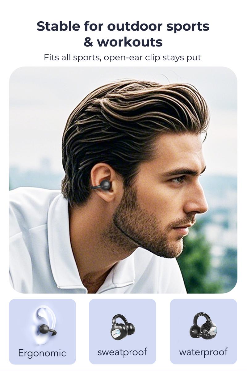 ERAZER XF50 AI clip on translation headphones with 134 language translations, sweat resistant and waterproof, powerful sound effects, and long battery life suitable for music and voice calls, suitable for travel and learning