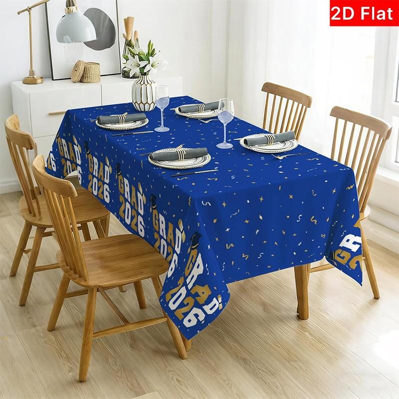 2D Flat Party Tablecloth 1pc, Graduation Ceremony Tablecloth, Grad 2026 Blue Text, Essential Decoration, No Power Needed