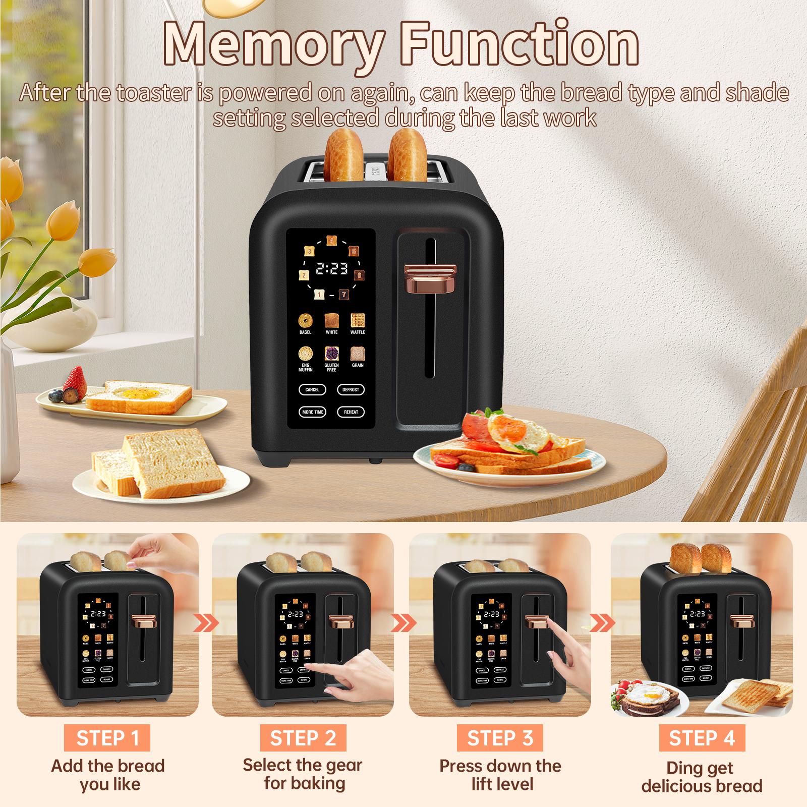 Stainless Toaster LCD Display&Touch Button,Toaster 2 Slice,  50% Faster Heating Speed, 1.4'' Wide Slots Toaster, 4 Basic+More Timer Functions, Removable Crumb Tray, 1350W tiktokshopspringglowup