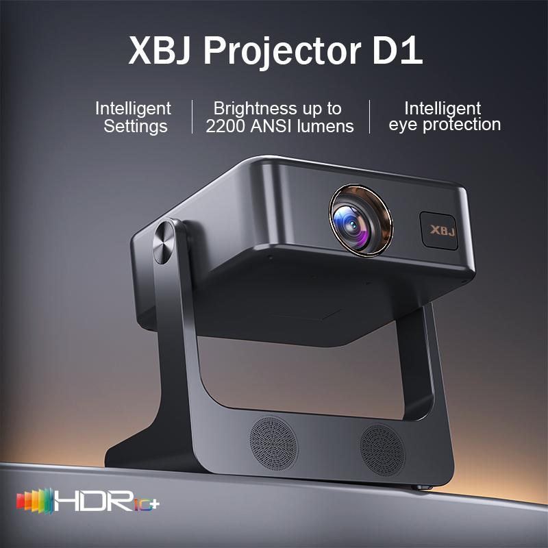 XBJ Native 1080P Portable Outdoor Movie Projector with Speakers, Compatible with Smartphone, HD, USB, AV, PS5, Full HD Mini Projector - Audio, WiFi, Bluetooth connectivity available! Micro Black Crystal