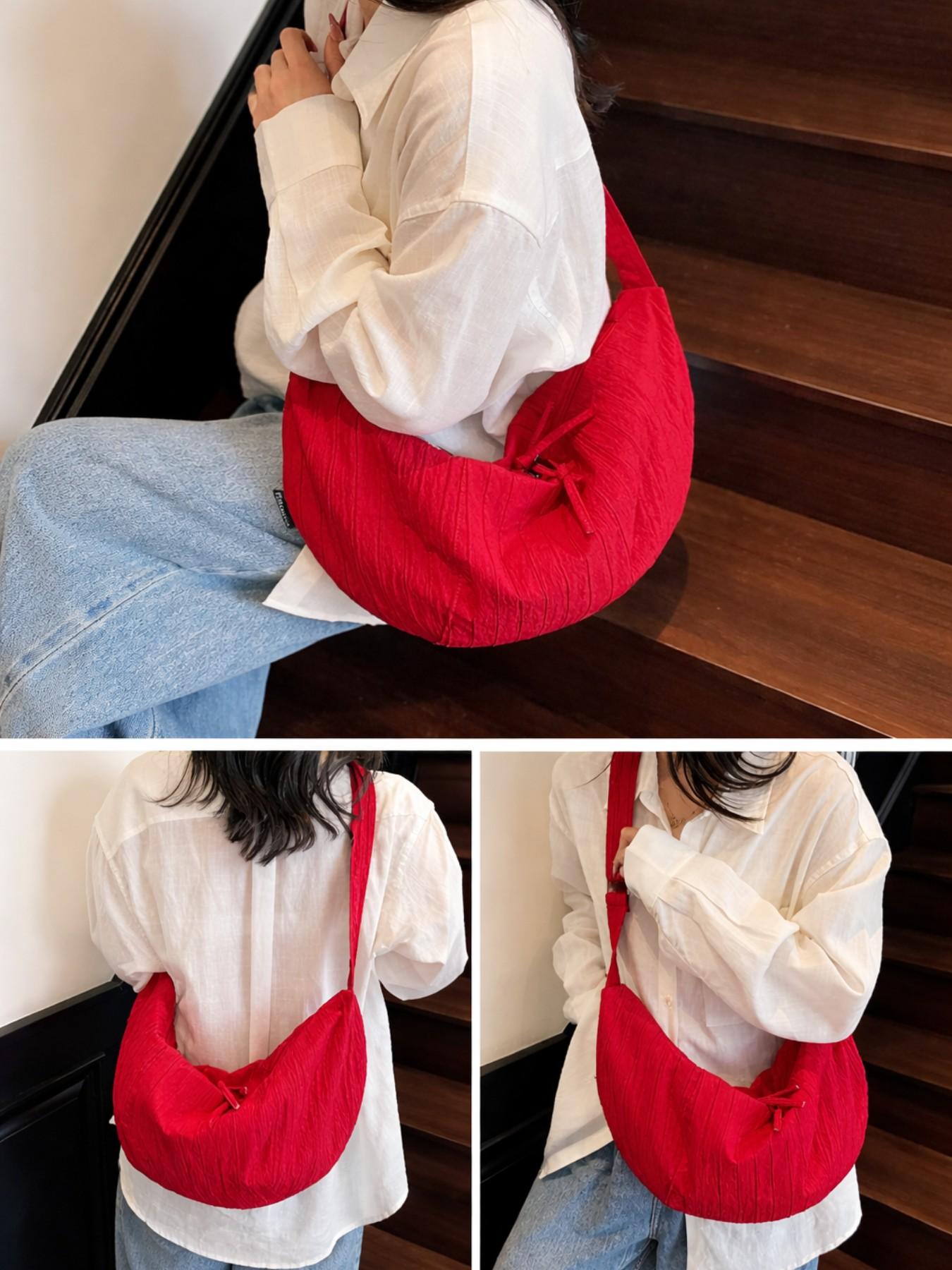 Women’s Crescent Hobo Bag, Large Capacity Shoulder Crossbody Bag, Ruched Cloud Underarm Purse, Casual Commuter Tote Handbag