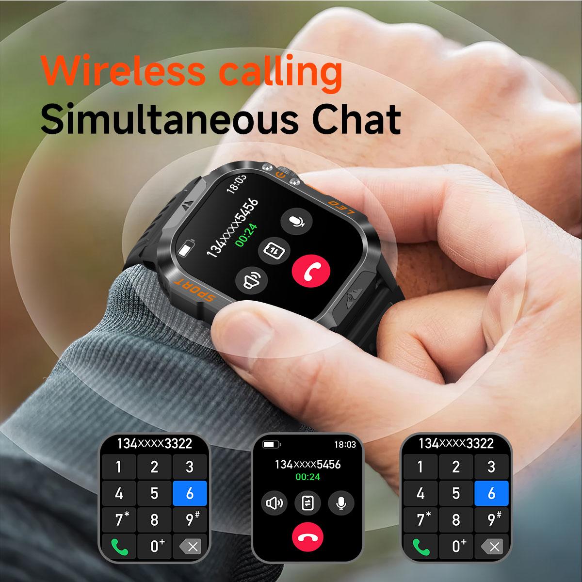 HT46 Outdoor Smart Watch Bluetooth Calling Heart Rate Sleep Blood Oxygen Monitor LED Light for Cycling Hiking Camping