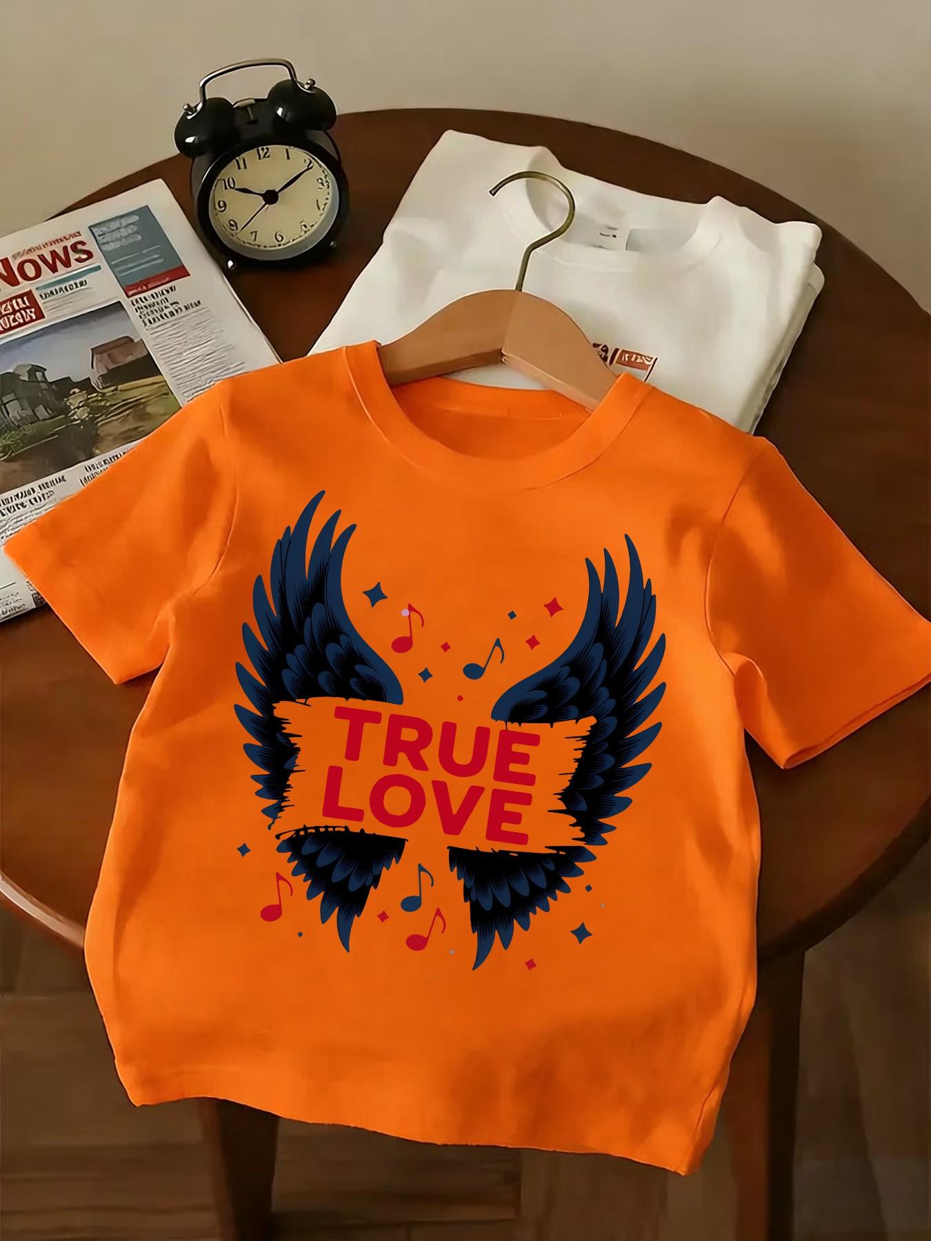 Teen Rock Style True Love Short Sleeve Tee, Deep Blue Wings True Love Print, Unisex Casual Slim Fit Round Neck T-Shirt