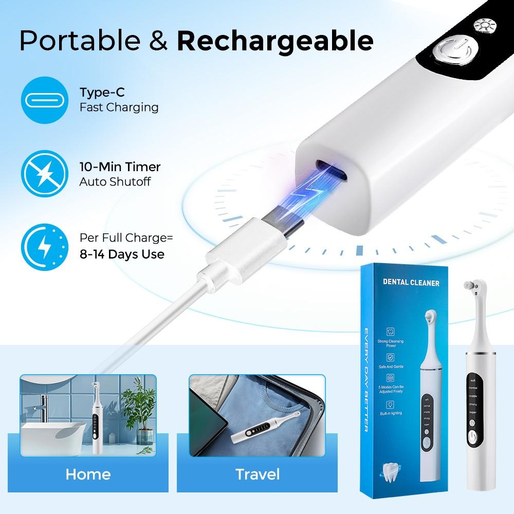 Electric Teeth Polisher, 5 Modes Dental Cleaning with LED Light, Oral Care Polishing Brush, Tooth Cleaning Device, Adjustable