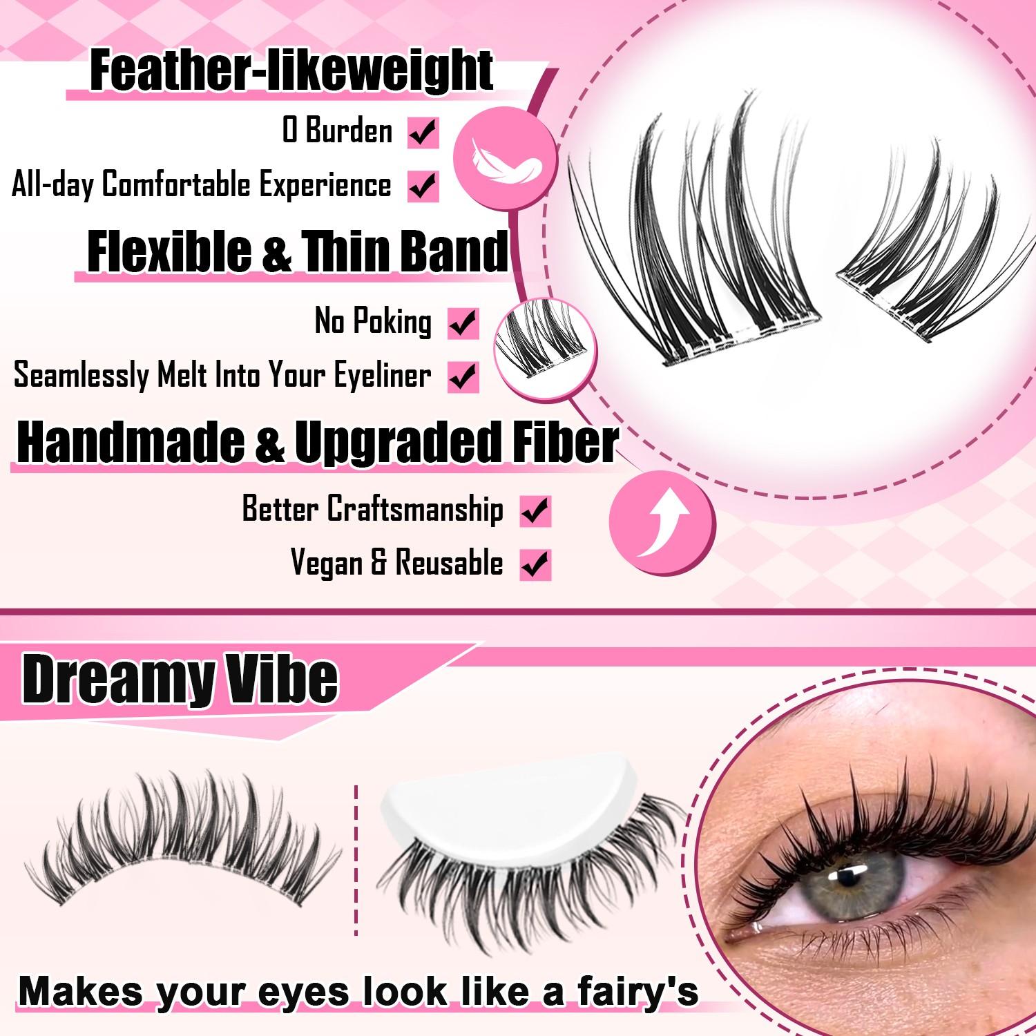 Manga Cartoon Lash Extension Kit, Self-Adhesive Individual Cluster Lashes, Natural Pointed Wet Look Eyelashes with Glue & Tweezers, Beginner Friendly DIY Lash Set for Home Makeup