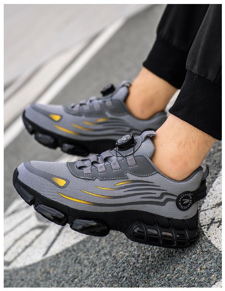 Men's Steel Toe Safety Shoes Puncture Proof And Smash Proof With Swivel Button Contrasting Color Mesh Work Shoes Suitable For Outdoor Work Blue Collar Industrial Construction Outdoorfun Footwear Grey