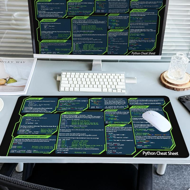 Python Cheat Sheet Desk Mat Gaming Mouse Pad XXL Extended Mouse Pad for Laptop Large Mouse Pad for Desk with Non-Slip Rubber Base Stitched Edges Surface for PC Gamers Office Workers & Home Use