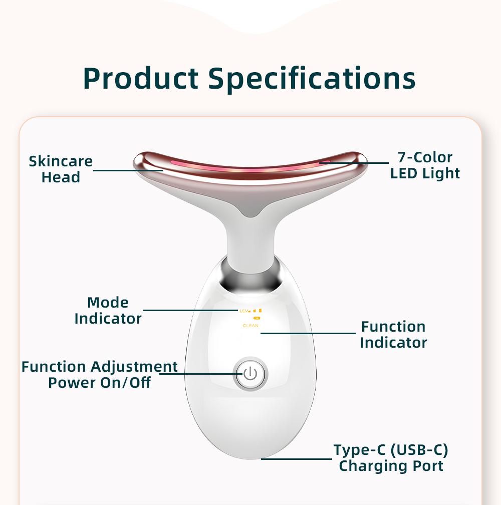 LixZyvo 7-Color LED Beauty Device with Advanced Beauty Technology & Soothing Thermal Care, Dolphin-Inspired Face & Neck Massager, Vibration Massage, Smart Skin-Touch Sensor