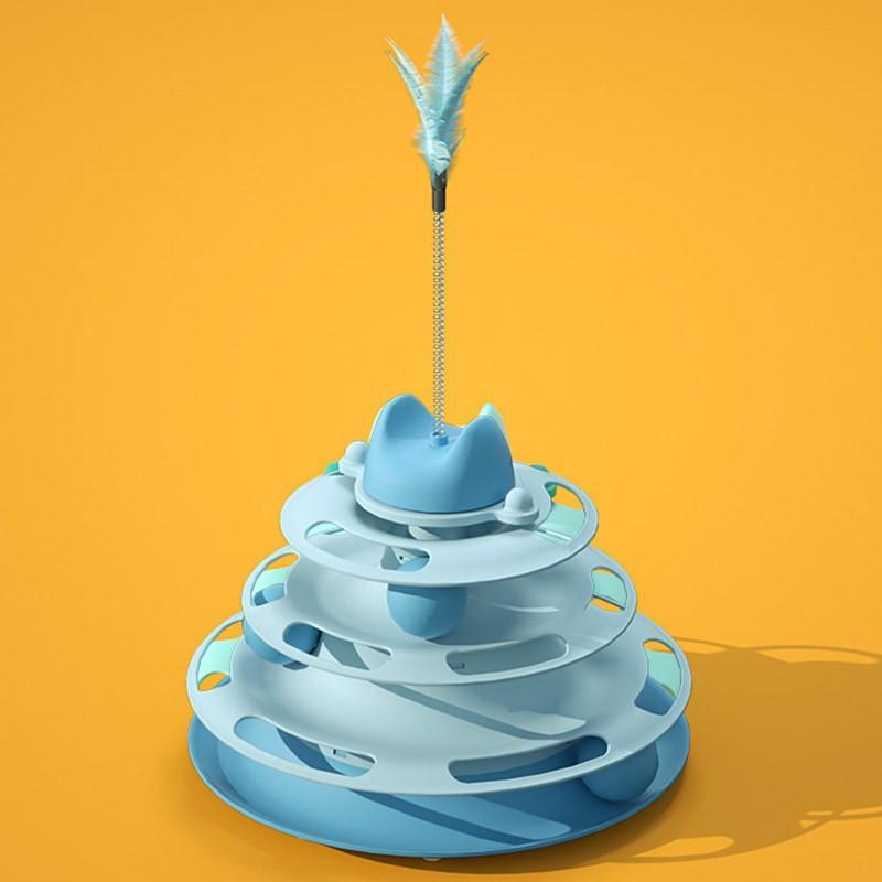 Three-Layer Cat Turntable Toy, Indoor Cat Educational Game Track Tower, Interactive Ball Toy, Three-Color Exercise Game