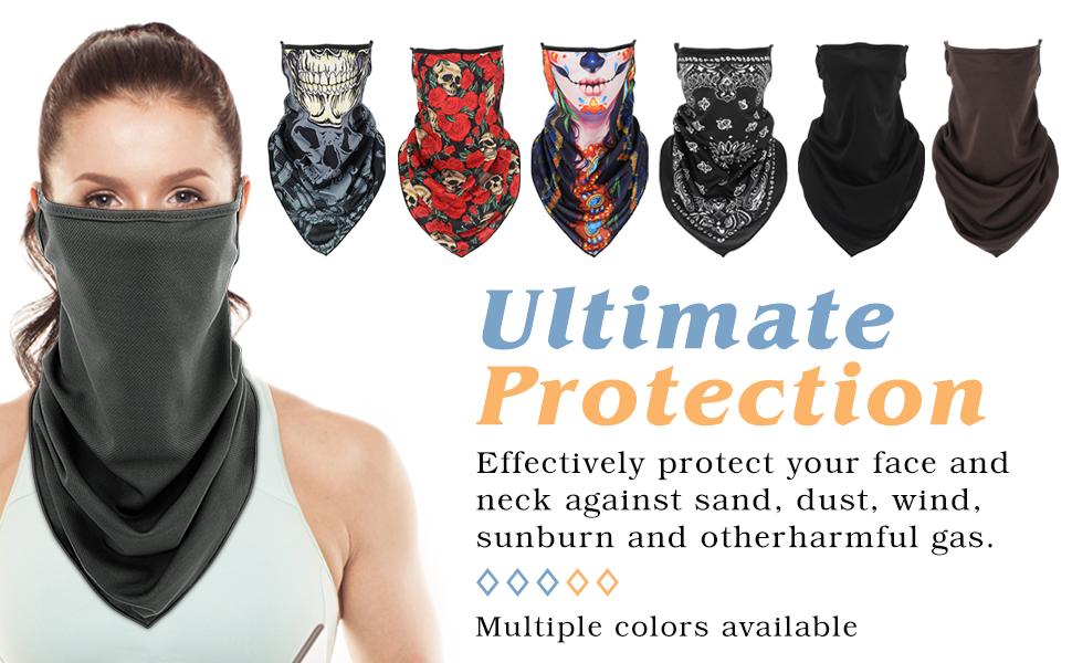 MoKo Scarf Mask Bandana with Ear Loops 3 Pack, Lightweight Breathable UV Sun Protection Neck Gaiter Balaclava for Women Men Outdoor Sports