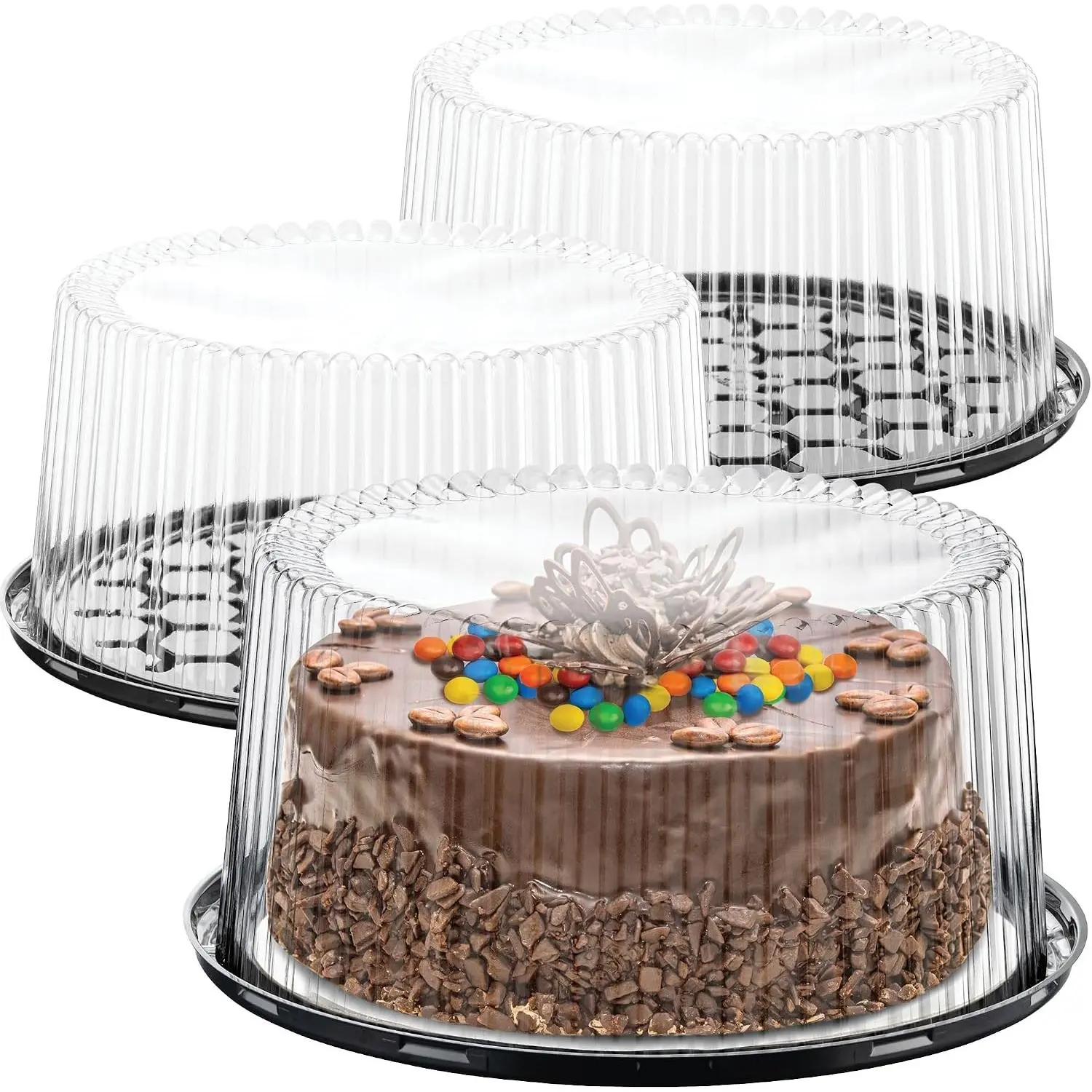 10-11" Plastic Disposable Cake Containers Carriers with Dome Lids and Cake Boards | 3 Round Cake Carriers for Transport | Clear Bundt Cake Boxes/Cover | 2-3 Layer Cake Holder Display Containers