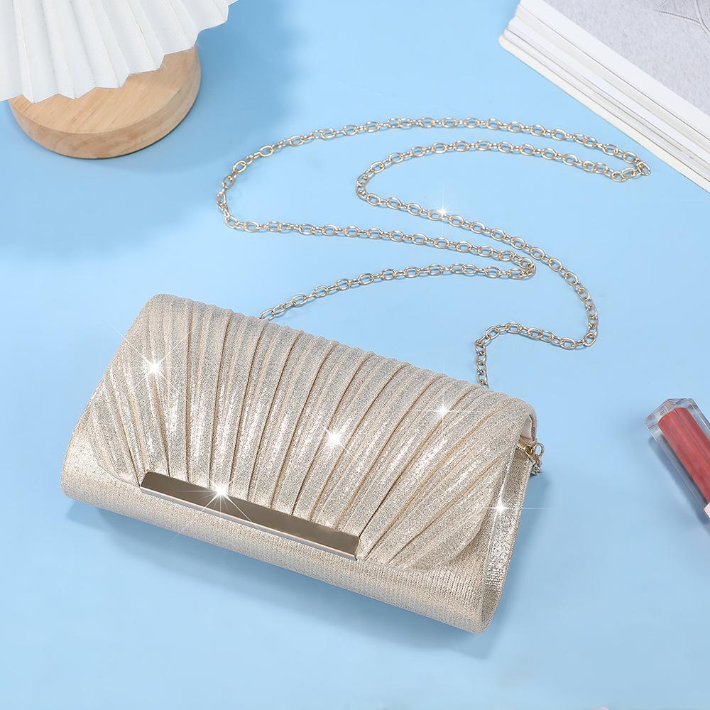 FringeFlutterSparkly Sequin Evening Bag | Pleated Chain Clutch for Prom, Wedding & Date Night
