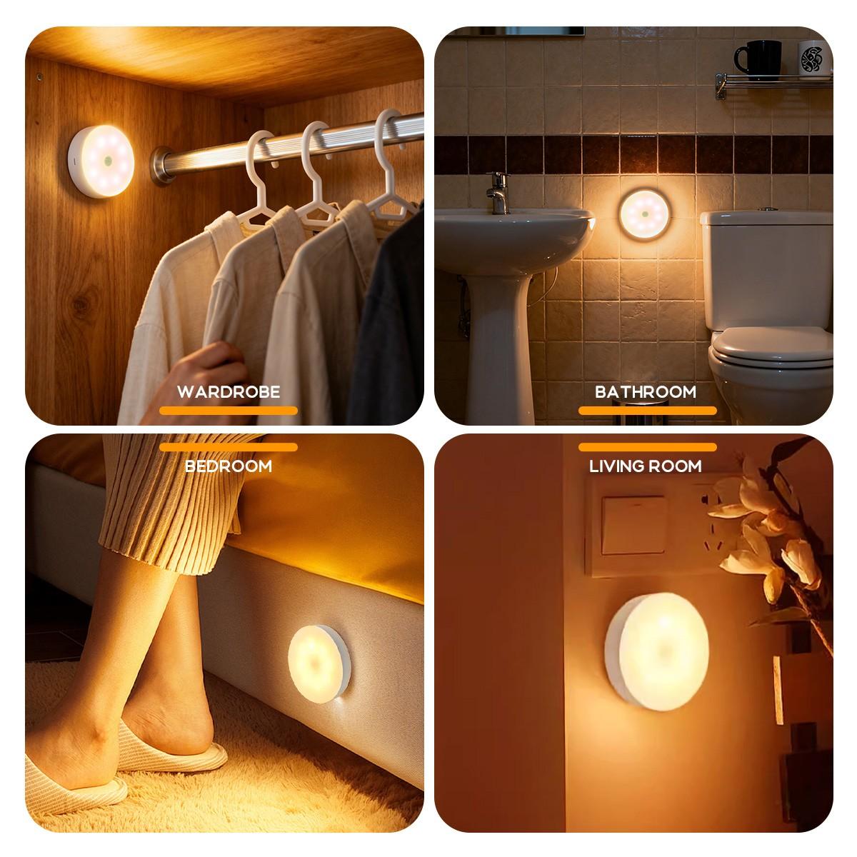 Indoor Motion Sensor Night Light USB Rechargeable Lamp Magnetic Mount Warm Light for Kitchen Closet Pantry Wardrobe Coffee Corner Bathroom Stairs Hallway Sink Cabinet Laundry Room Tool Room Garage Refrigerator Smart Lamp